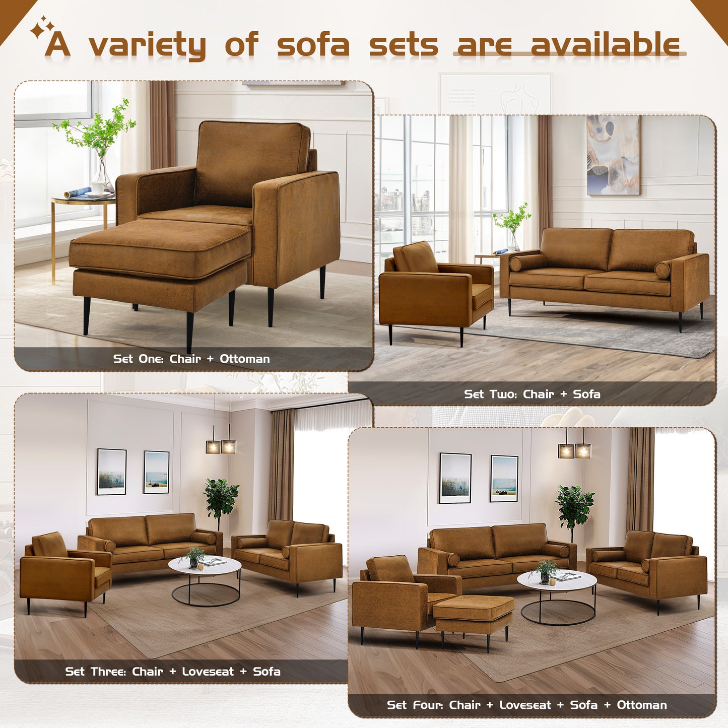 Muumblus Accent Chair with Ottoman, Upholstered Lounge Chiar in Brown Faux Leather