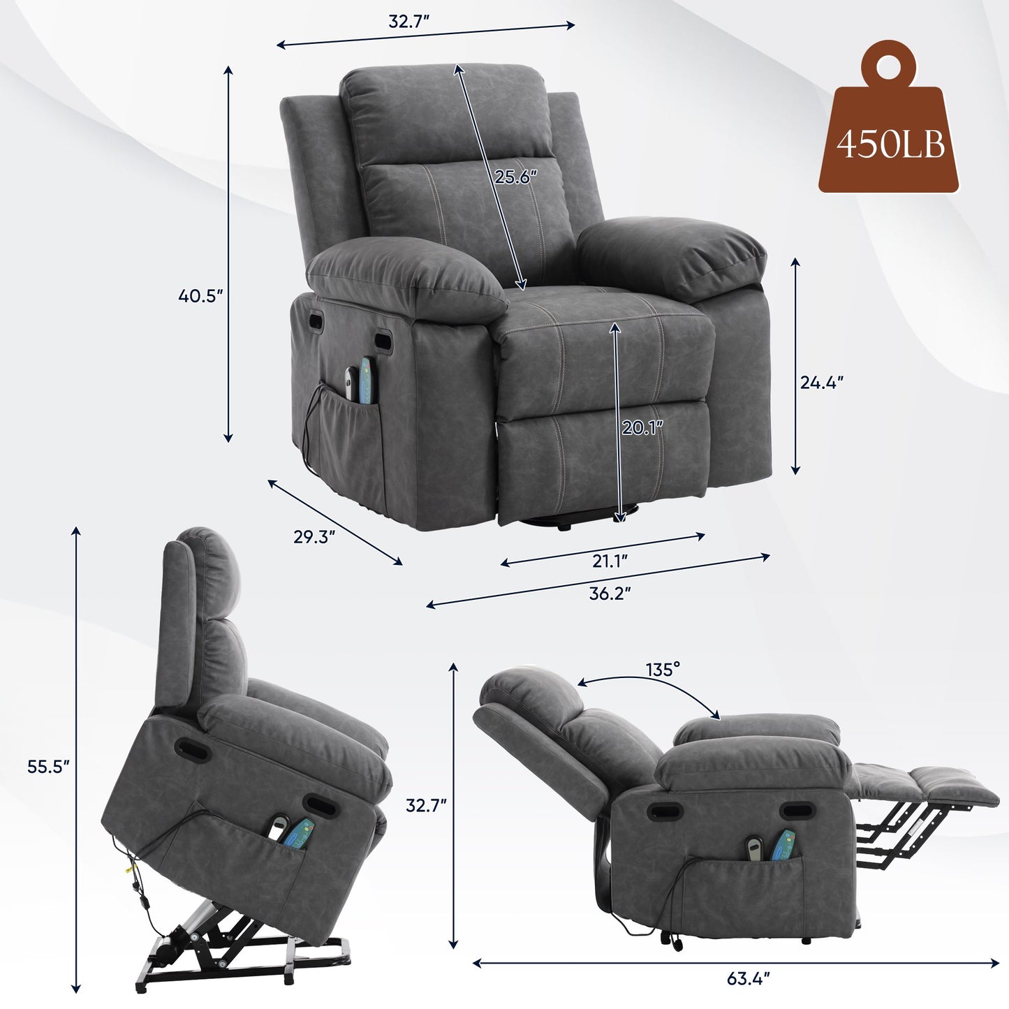 Muumblus Power Lift Recliner Chair Recliners for Elderly, Heat and Massage