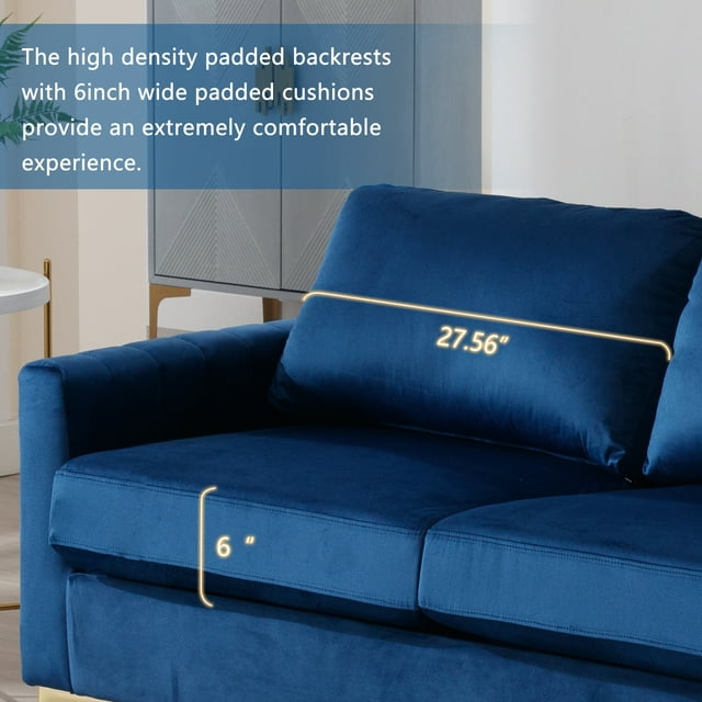 Muumblus 85 inch Sofa Couch, 3 Seater Loveseat Sofa, Mid Century Modern Tufted Velvet Couch for Living Room, Living Room Furniture Sets, Navy Blue