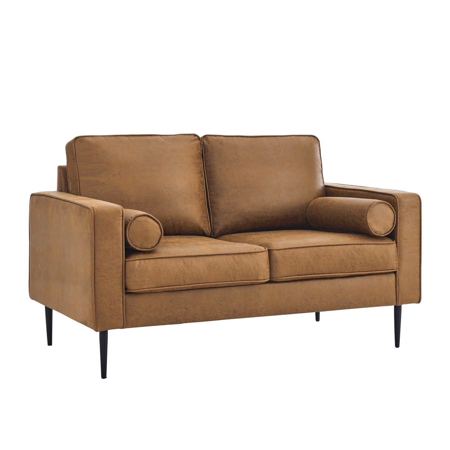 Muumblus Living Room Sectional Sofa with Chaise, L-Shaped Small Couch with Ottoman, Brown Faux Leather