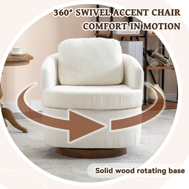 Muumblus Boucle Swivel Accent Barrel Chair, Living Room Leisure Comfy Armchair for Bedroom, Ivory