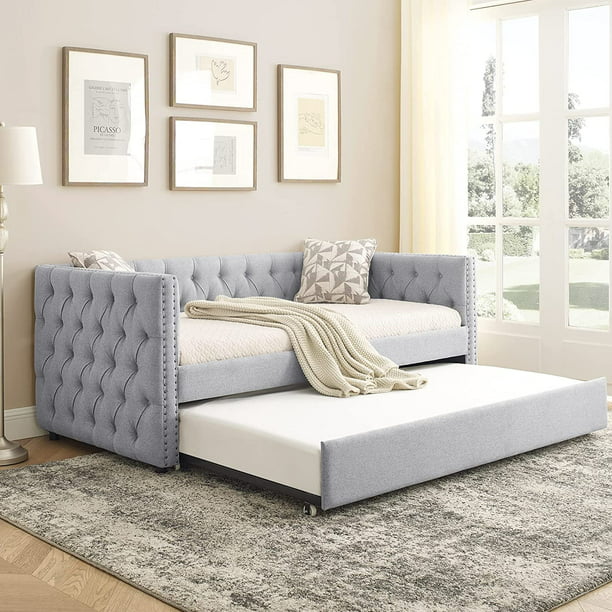 Daybed with Trundle, Muumblus Modren Kids Adult Pull Out Sofa Bed for Bedroom & Living Room