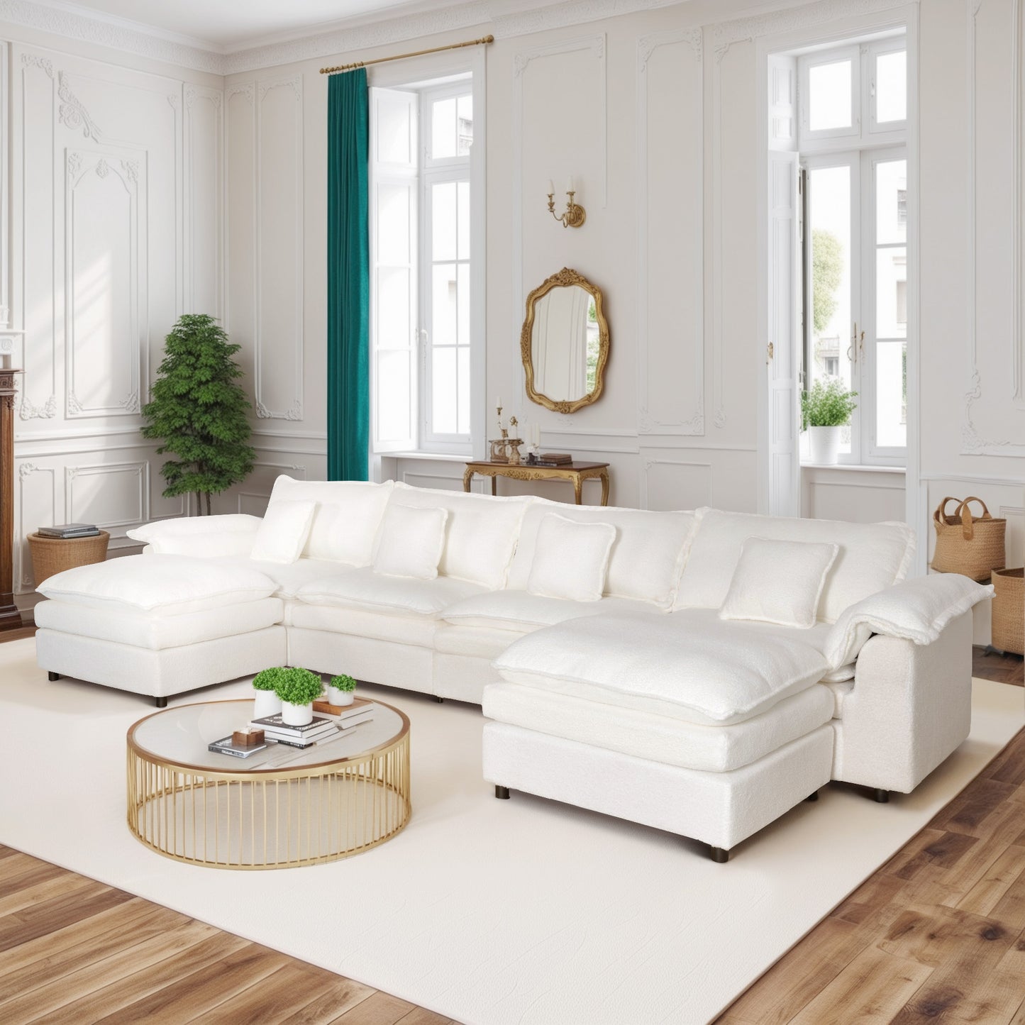 Muumblus Modular Sectional Sofa with Ottoman, Teddy Indoor Sleeper Furniture Set with Oversized Seats