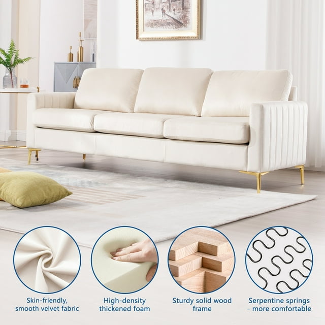 Muumblus 85 inch Sofa Couch, 3 Seater Loveseat Sofa, Mid Century Modern Tufted Velvet Couch for Living Room, Living Room Furniture Sets