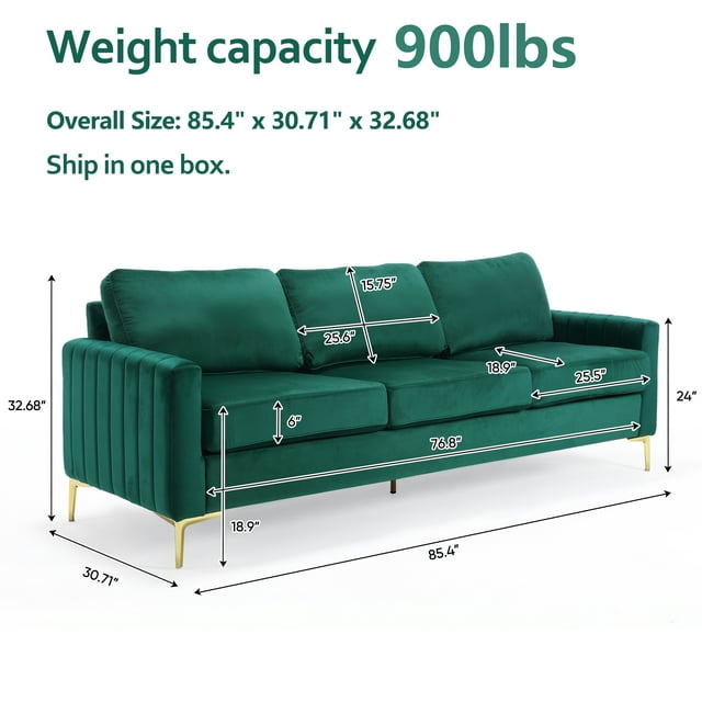 Muumblus 3 Pieces Velvet Living Room Furniture Sets, Modern 1 Seater Sofa Chair and 2 Seater Loveseat Sofa and 3 Seater Sofa Couch, Green