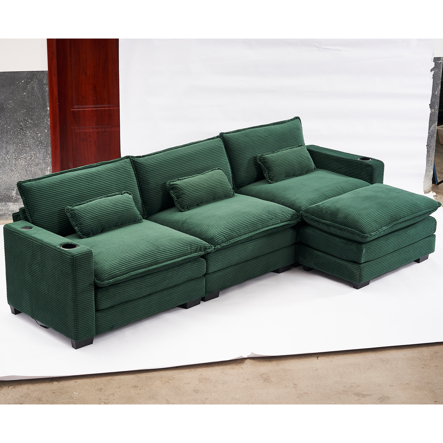 Muumblus 117.7" Corduroy Sectional Sofa with Reversible Ottoman, L-Shaped Couch with Chaise, 3-Seater Sleeper Couch for Living Room, Gray