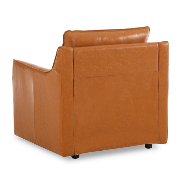 Muumblus 30.7"W Modern Mid-Century Faux Leather Single Sofa Accent Chair for Living Room, Brown