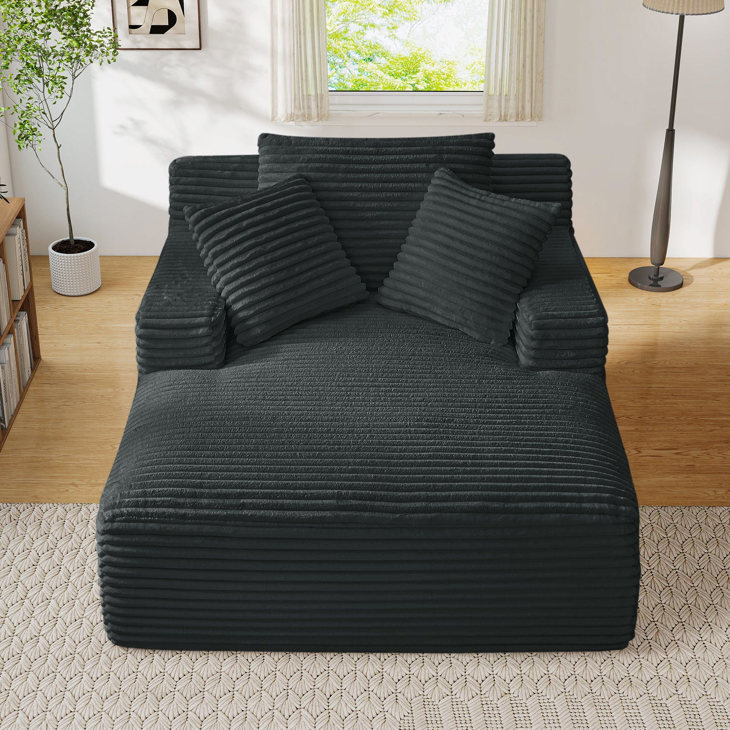 Muumblus Oversized Chaise Lounge Chiar Indoor Furniture, No Assembly Required, Plush Corduroy Upholstered Sofa Bed Cozy Sleeper Couch for Living Room, Bedroom