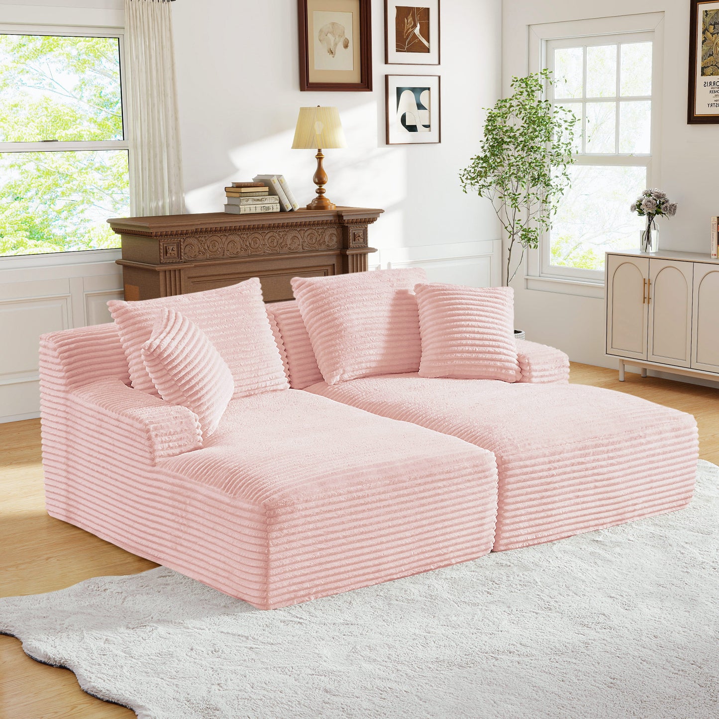Muumblus Oversized Double Chaise Lounge Chair, Modern Indoor Boneless Cloud Sofa, Plush Corduroy Upholstered Modural Sectional Sleeper Couch for Living Room Apartment