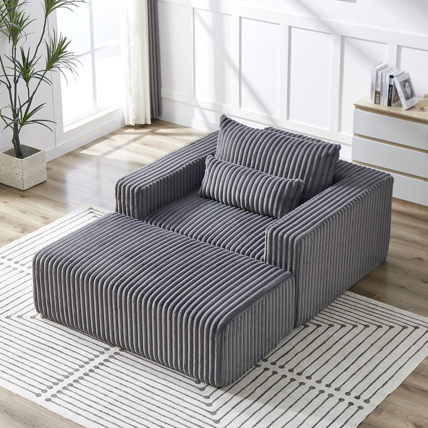 Muumblus Oversized Lounge Chair with Ottoman, No Assembly Required, Corduroy Sleeper Sofa Couch for Living Room, Beige