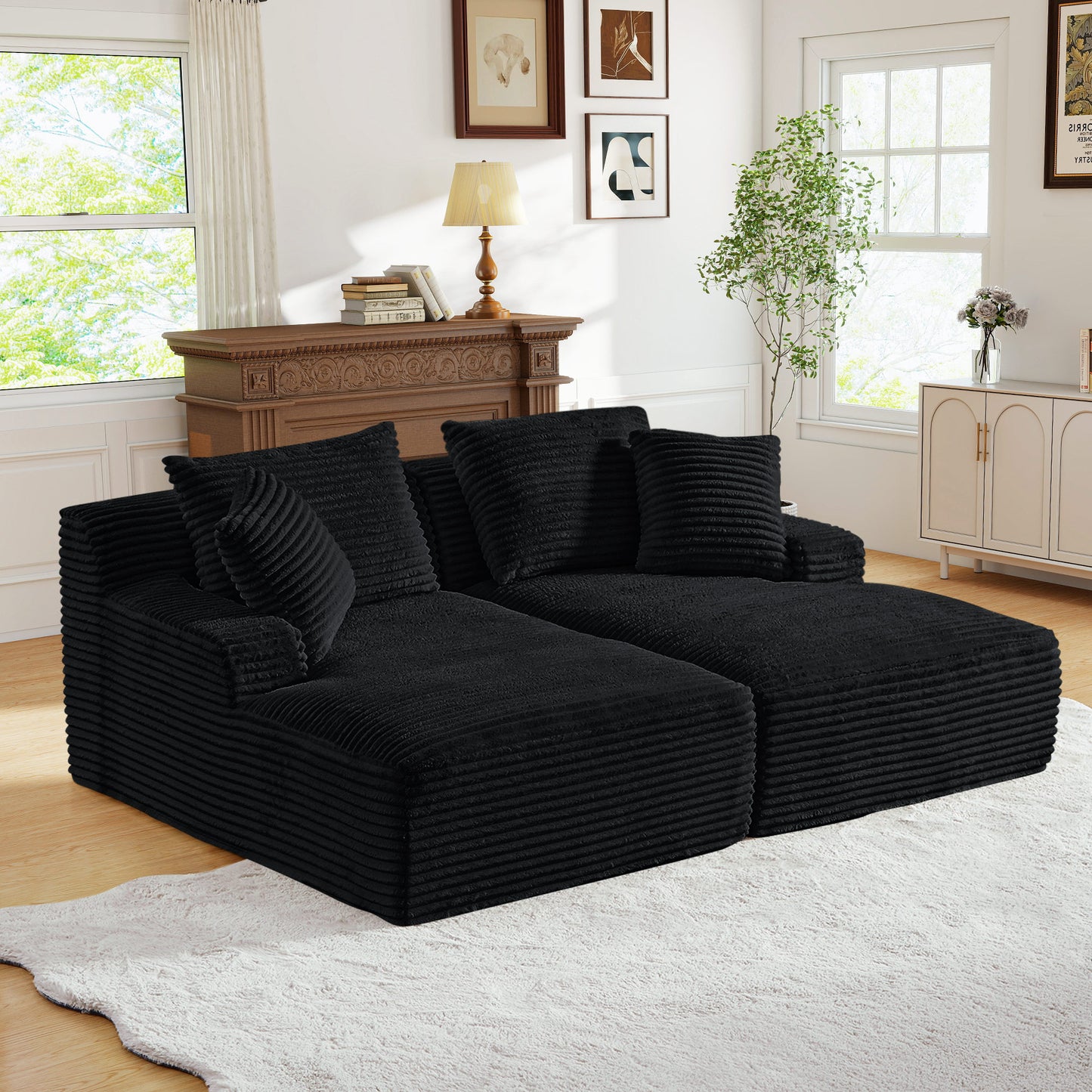 Muumblus Oversized Double Chaise Lounge Chair, Modern Indoor Boneless Cloud Sofa, Plush Corduroy Upholstered Modural Sectional Sleeper Couch for Living Room Apartment