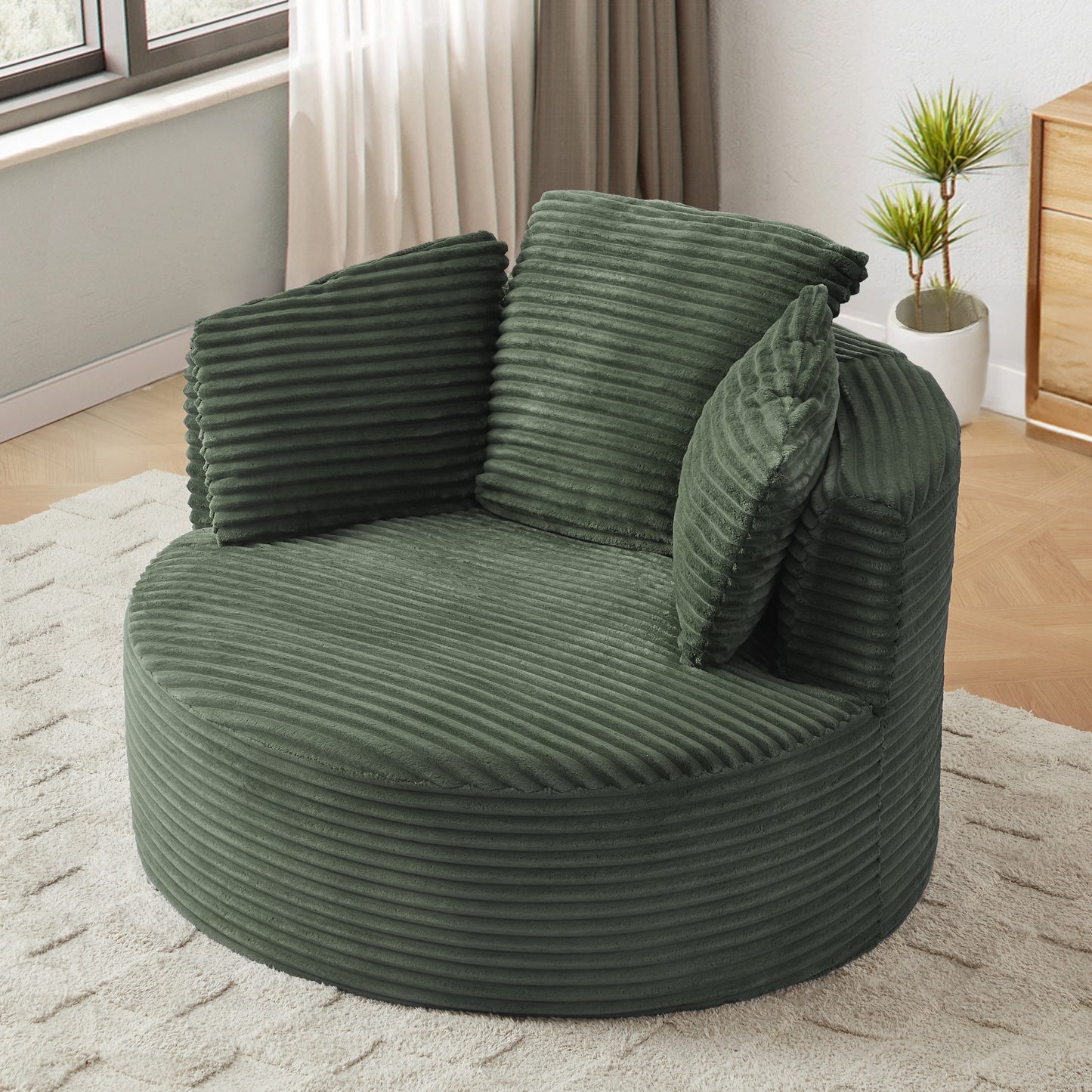 Muumblus 48.8" Oversized Accent Barrel Chair, Fluffy Round Lazy Sofa Chair for Adults, No Assembly Required, Black Corduroy