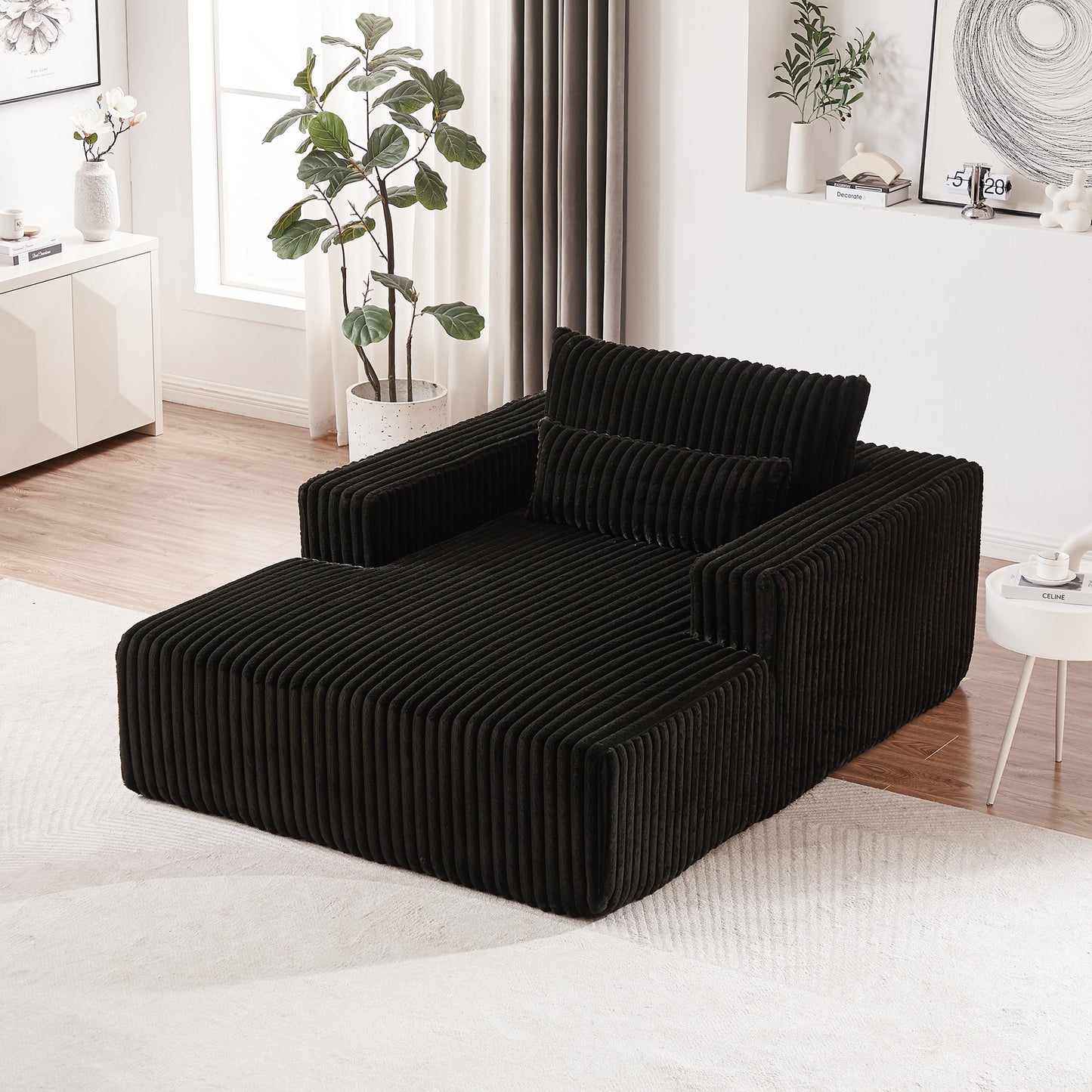 Muumblus Oversized Chaise Lounge Chair, No Assembly Required, Corduroy Sleeper Sofa Bed for Living Room, Beige