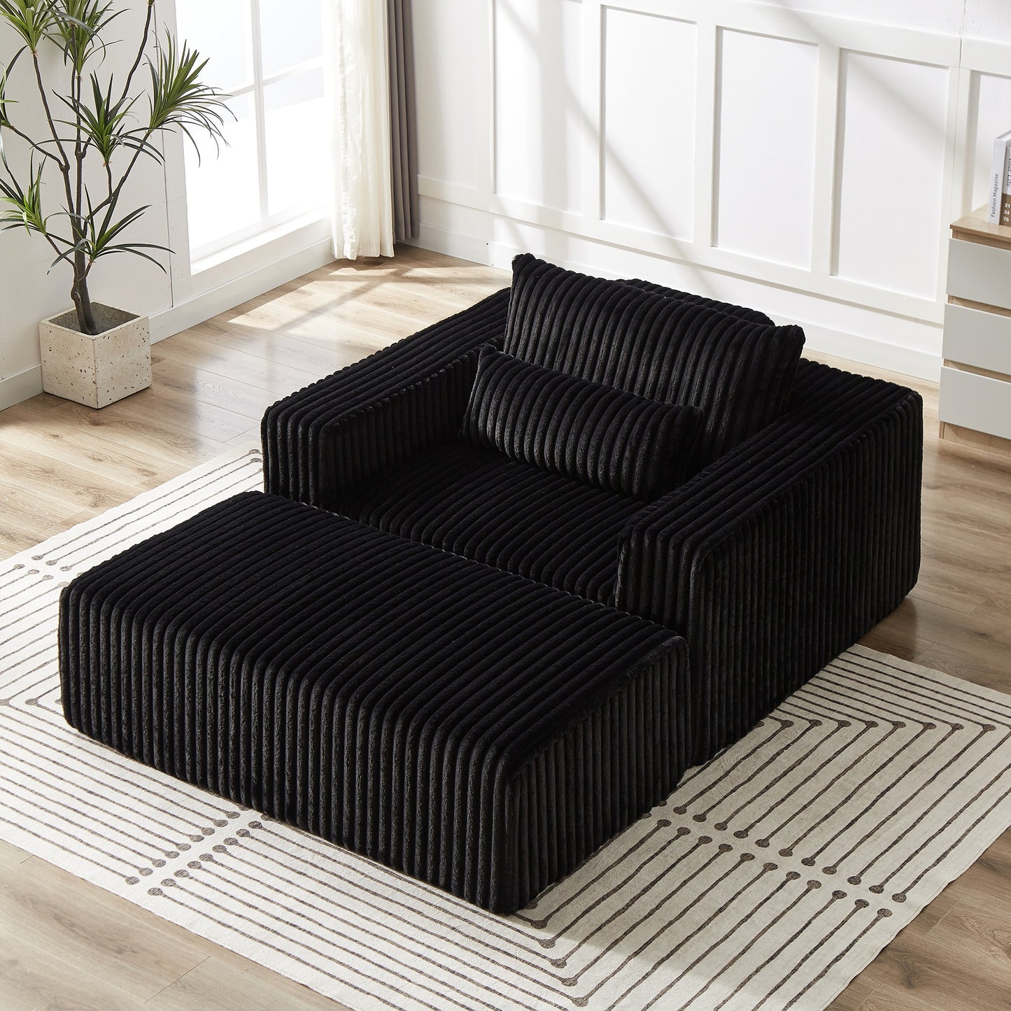 Muumblus Oversized Lounge Chair with Ottoman, No Assembly Required, Corduroy Sleeper Sofa Couch for Living Room, Beige