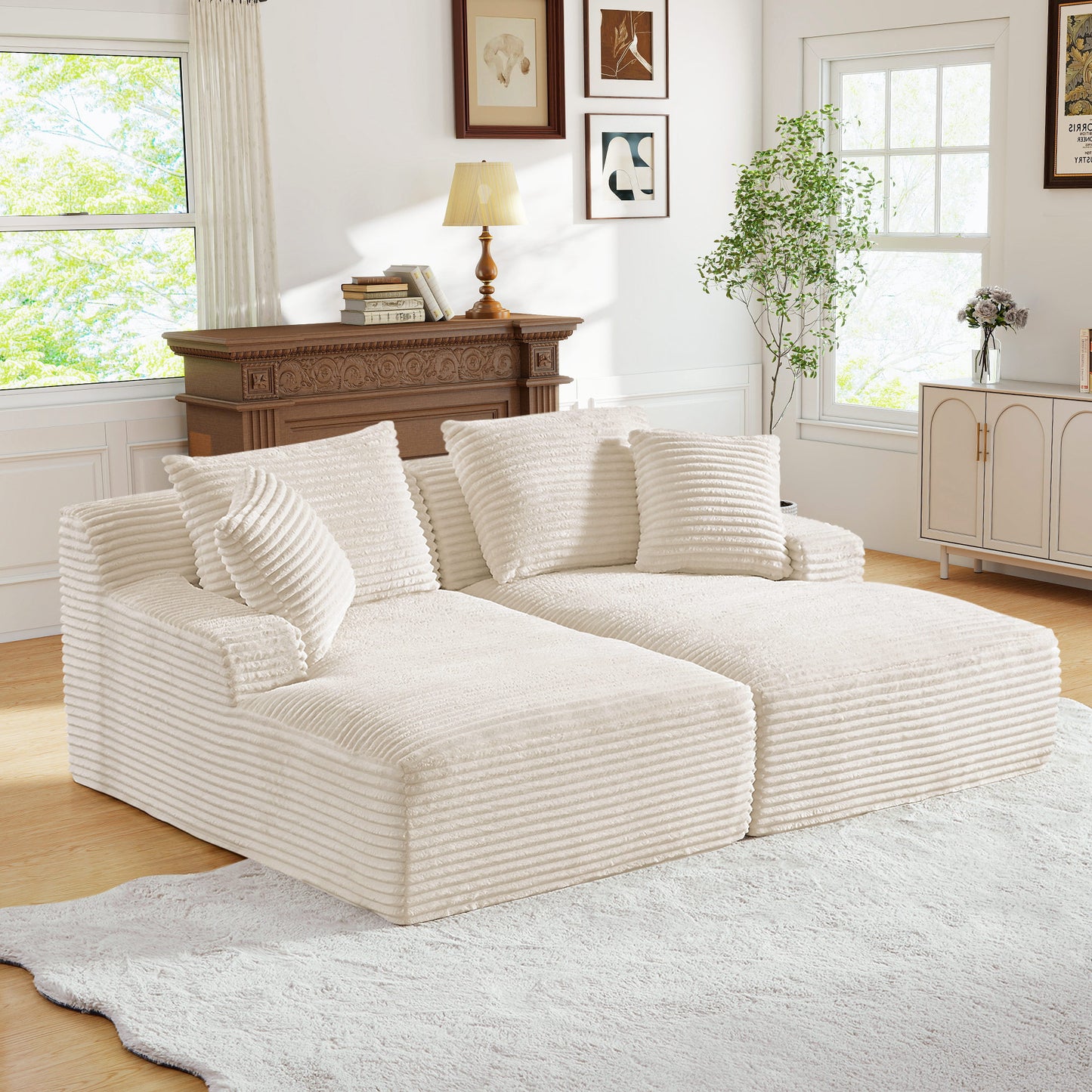 Muumblus Oversized Double Chaise Lounge Chair, Modern Indoor Boneless Cloud Sofa, Plush Corduroy Upholstered Modural Sectional Sleeper Couch for Living Room Apartment