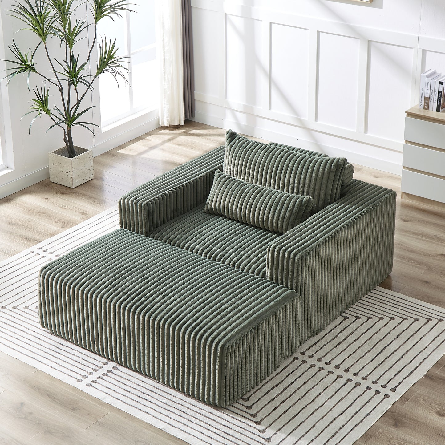 Muumblus Oversized Lounge Chair with Ottoman, No Assembly Required, Corduroy Sleeper Sofa Couch for Living Room, Beige