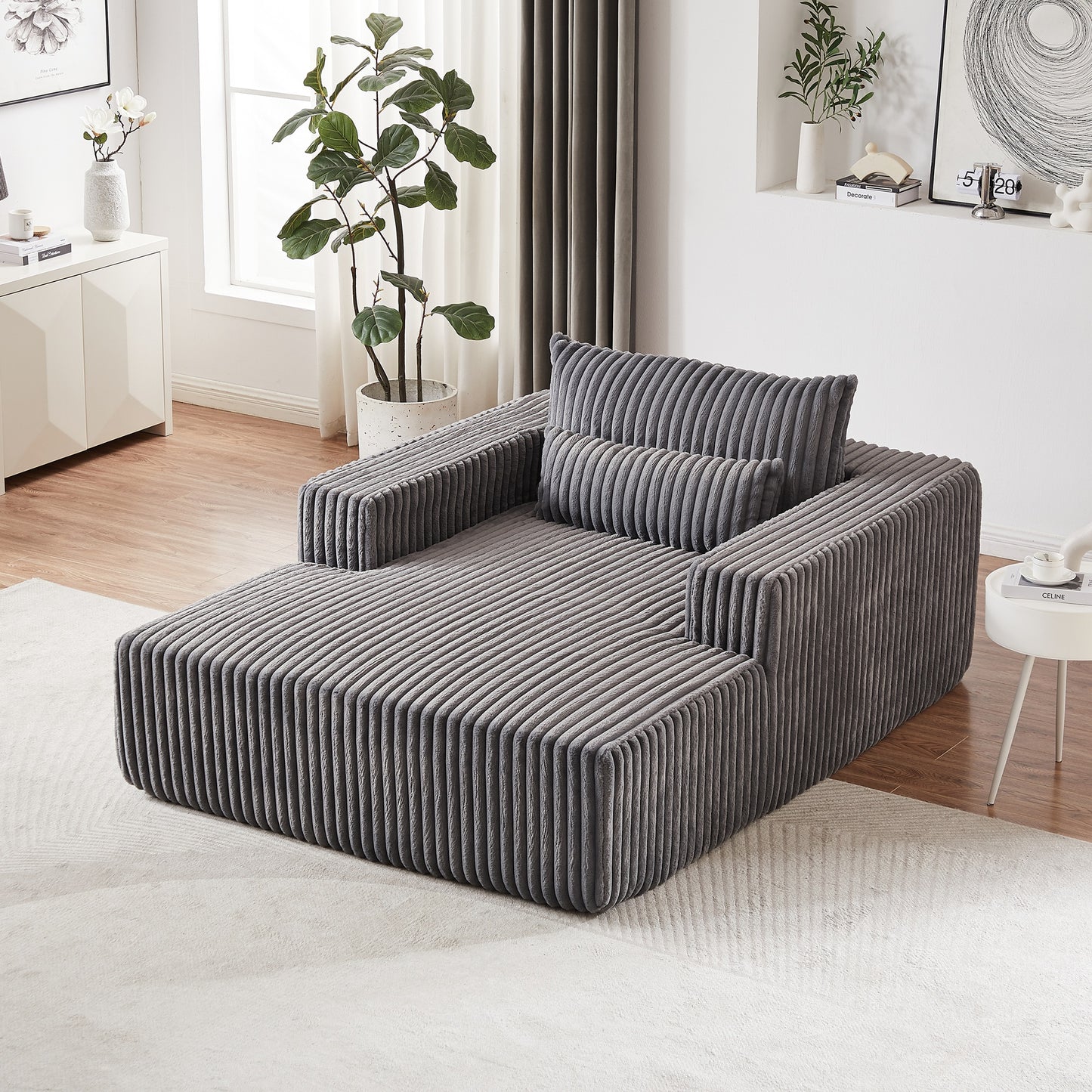 Muumblus Oversized Chaise Lounge Chair, No Assembly Required, Corduroy Sleeper Sofa Bed for Living Room, Beige