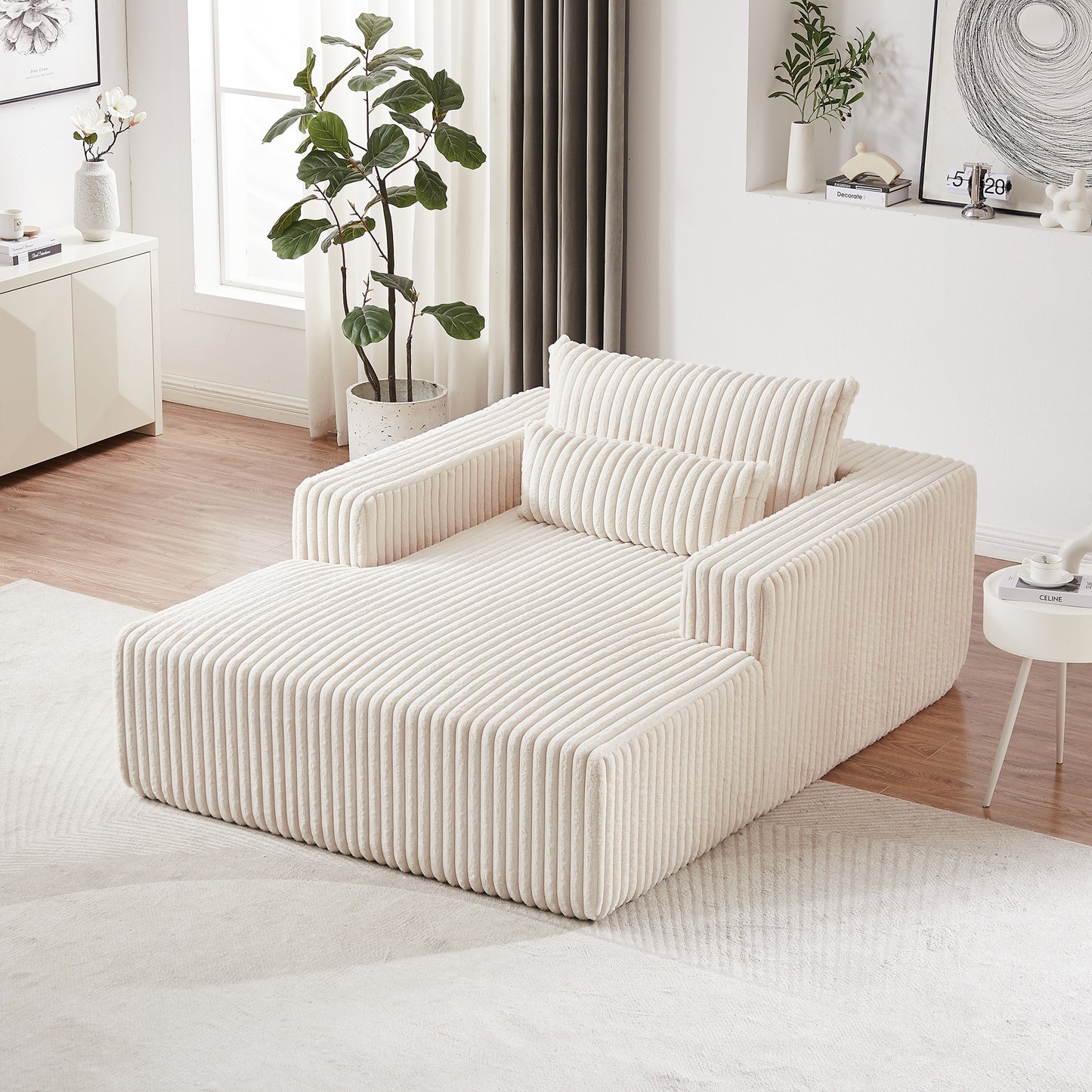 Muumblus Oversized Chaise Lounge Chair, No Assembly Required, Corduroy Sleeper Sofa Bed for Living Room, Beige