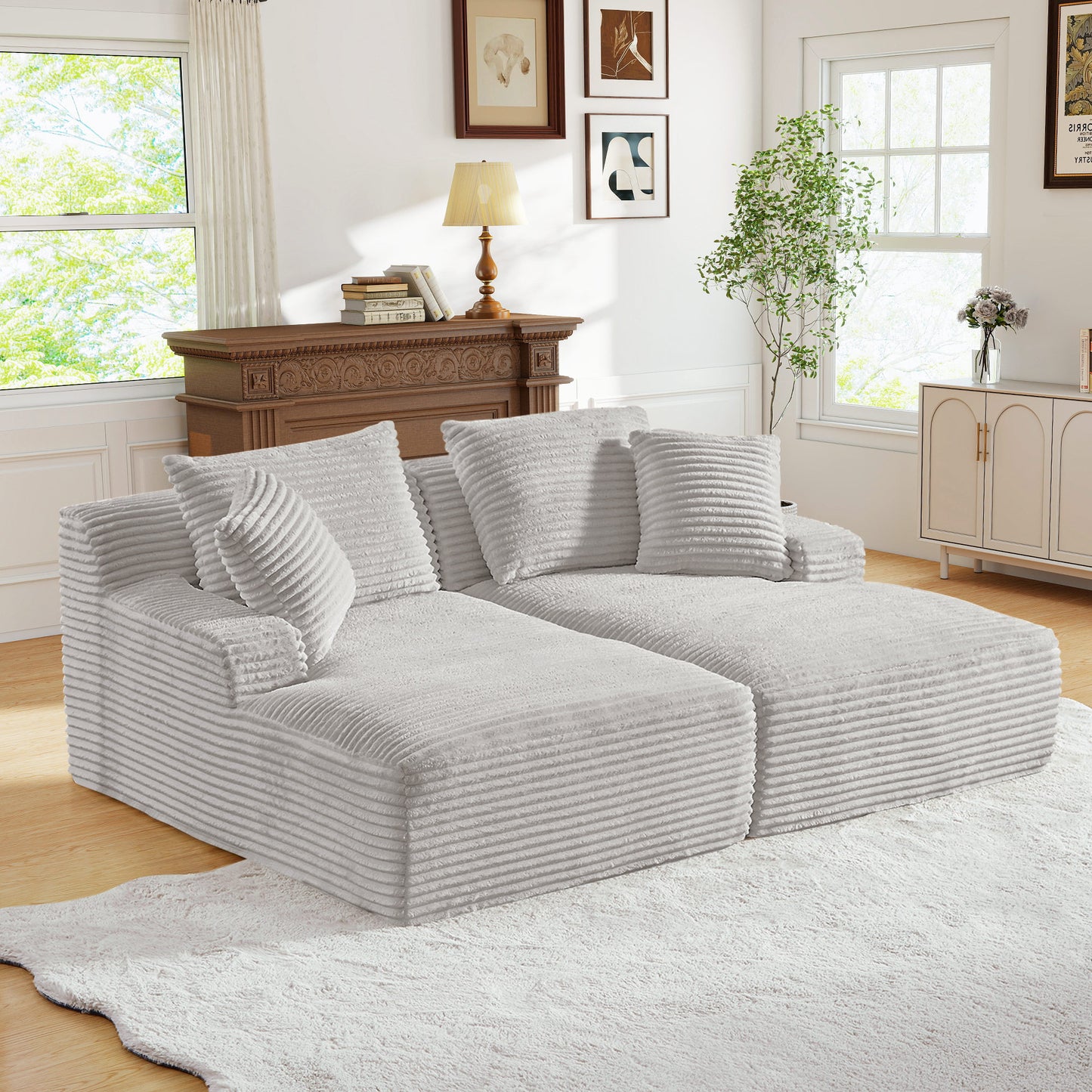 Muumblus Oversized Double Chaise Lounge Chair, Modern Indoor Boneless Cloud Sofa, Plush Corduroy Upholstered Modural Sectional Sleeper Couch for Living Room Apartment