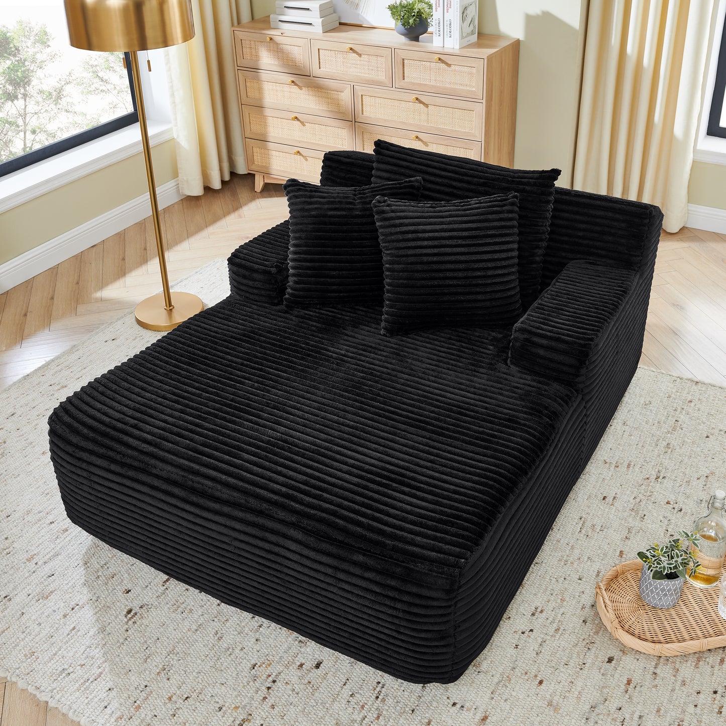 Muumblus Oversized Chaise Lounge Chair, No Assembly Required, Cozy Corduroy Sofa Bed for Living Room, Beige