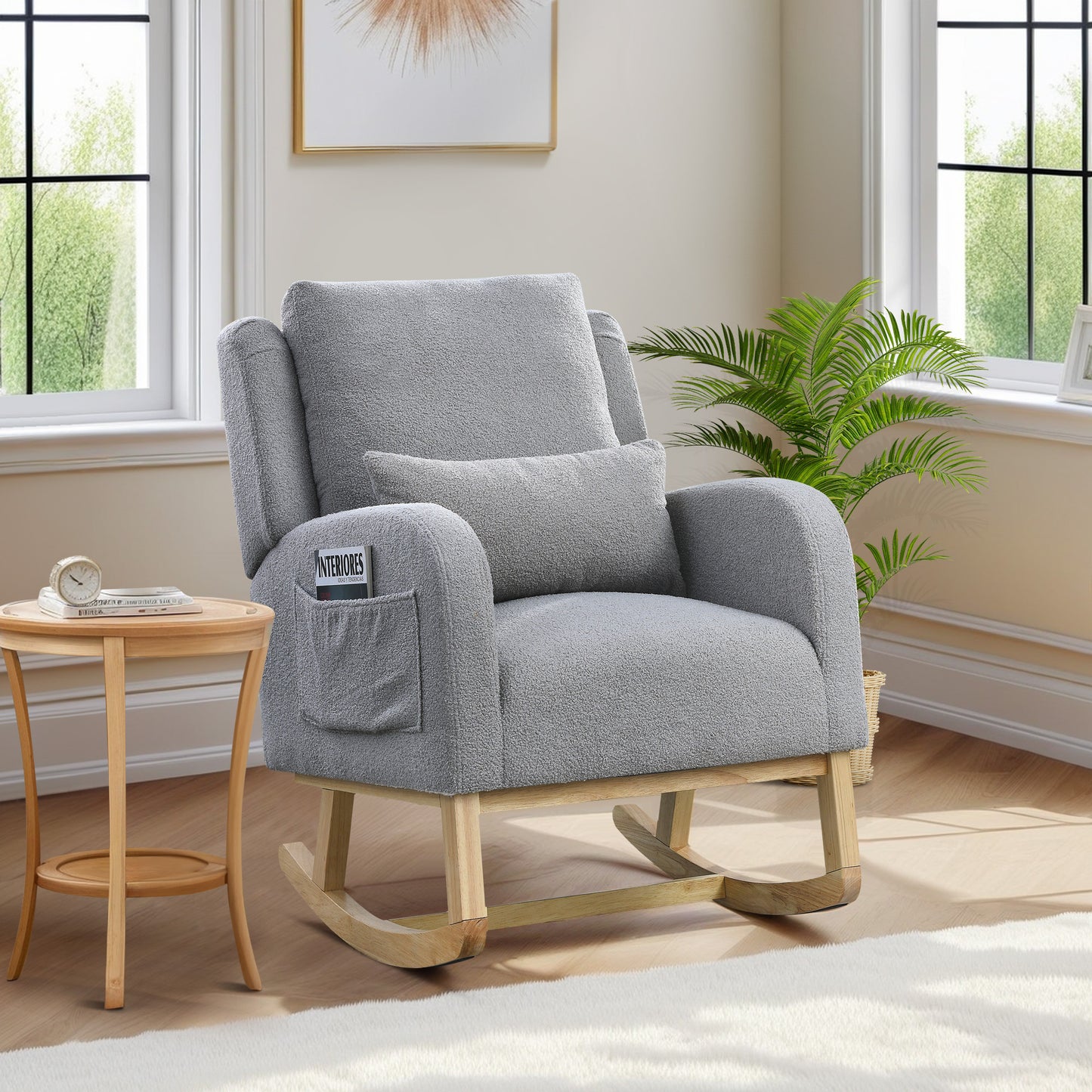 Muumblus Linen Glider Rocking Chair for Baby Nursery, High Back, Indoor, Beige