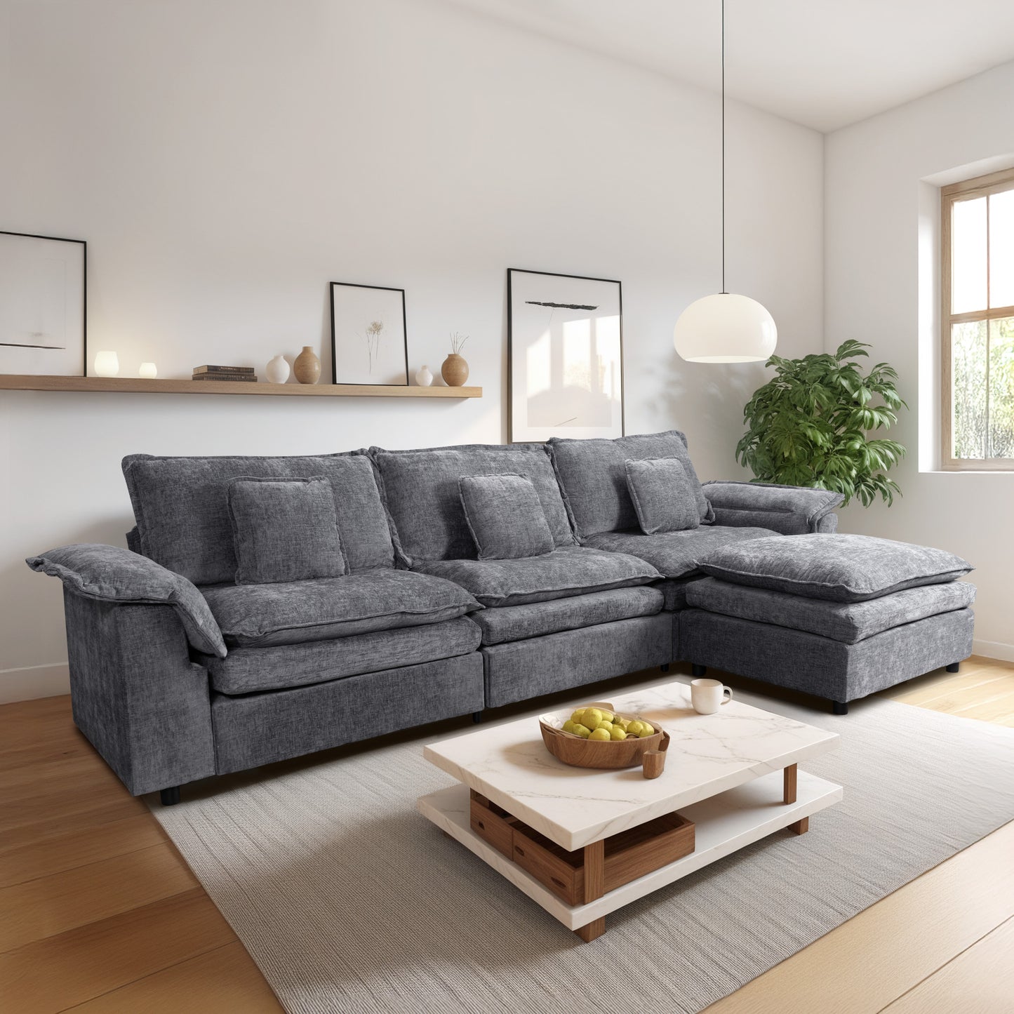 Muumblus Modular Sectional Sofa with Ottoman, Teddy Indoor Sleeper Furniture Set with Oversized Seats