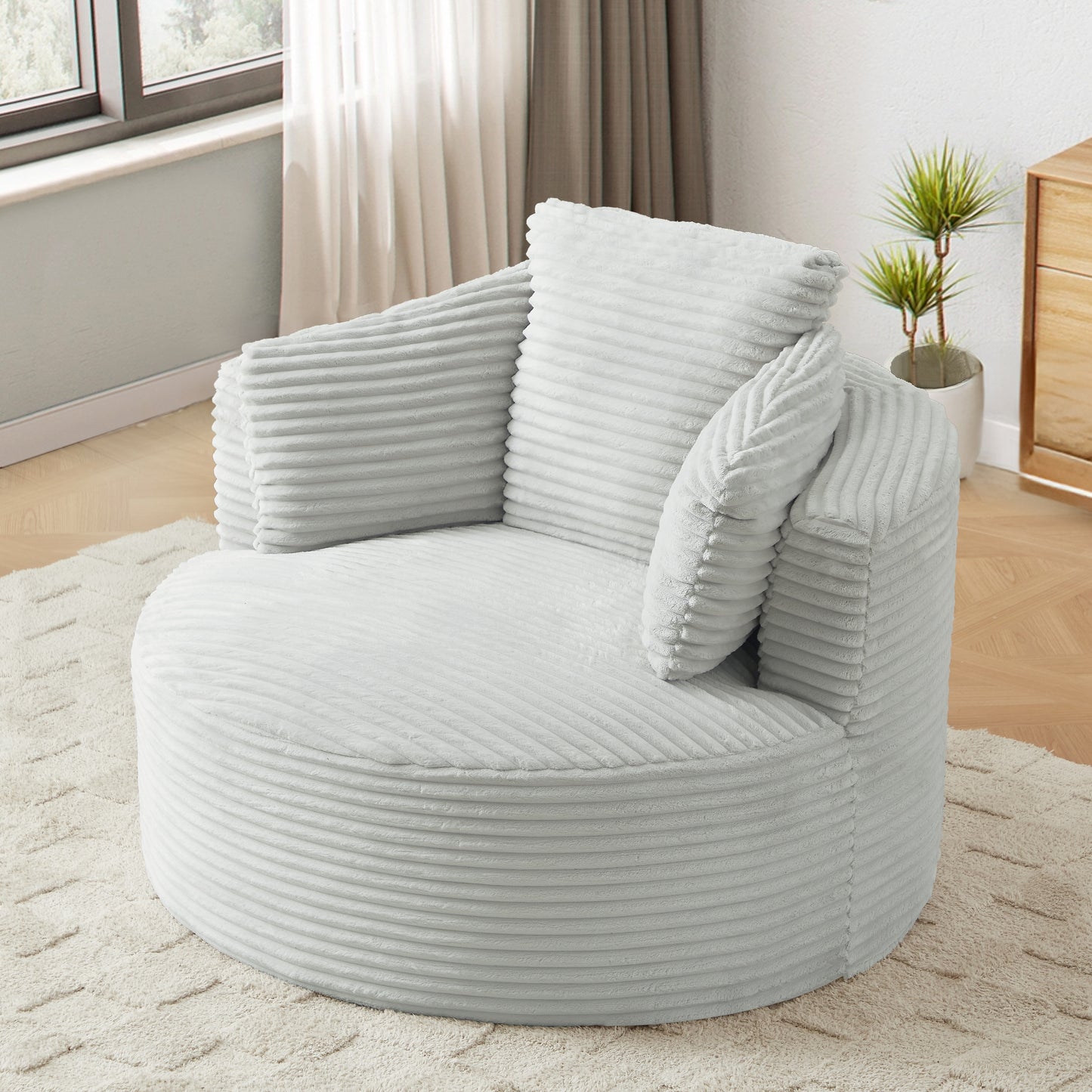 Muumblus 48.8" Oversized Accent Barrel Chair, Fluffy Round Lazy Sofa Chair for Adults, No Assembly Required, Black Corduroy