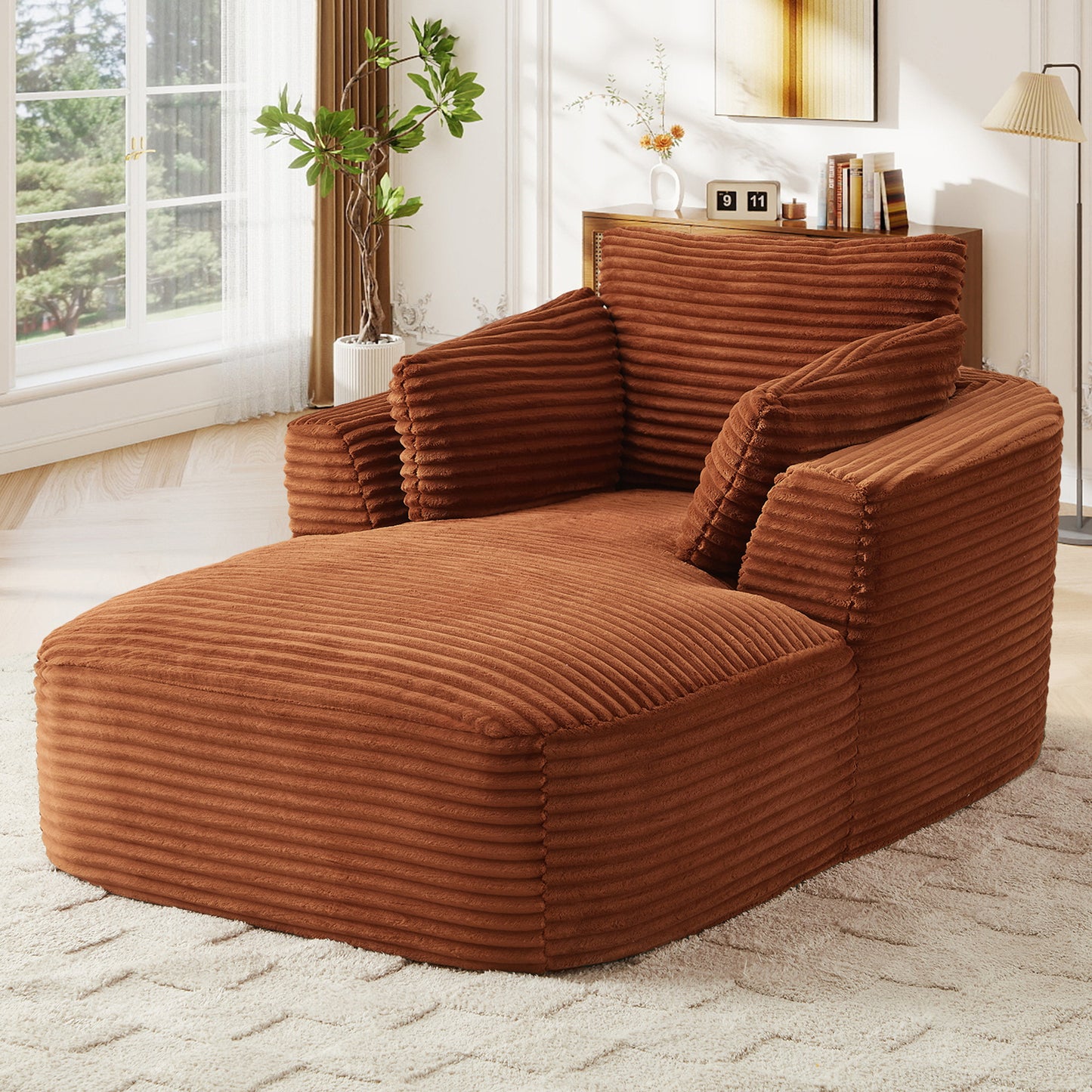 Muumblus Chaise Lounge Indoor, Cozy Lounge Chair Sleeper Sofa for Adults, No Assembly Required, Black Corduroy