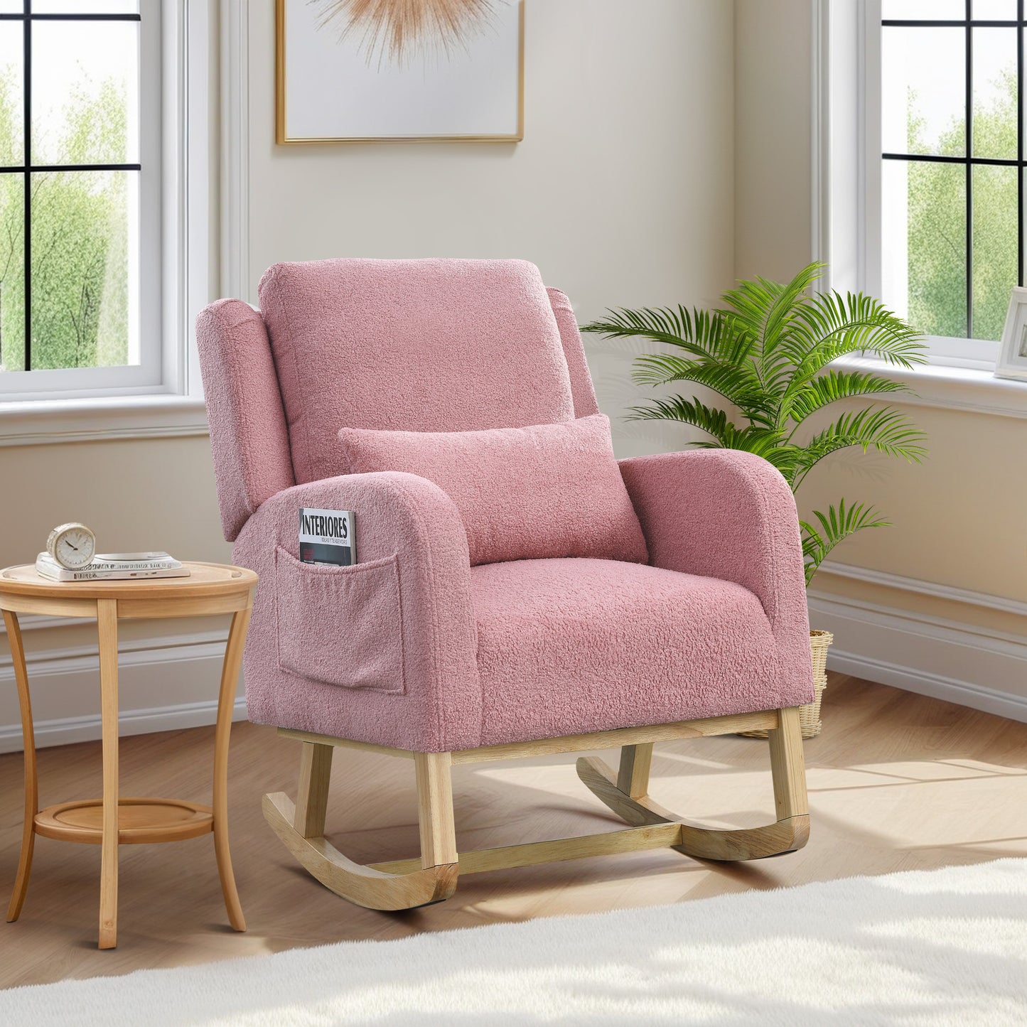 Muumblus Linen Glider Rocking Chair for Baby Nursery, High Back, Indoor, Beige