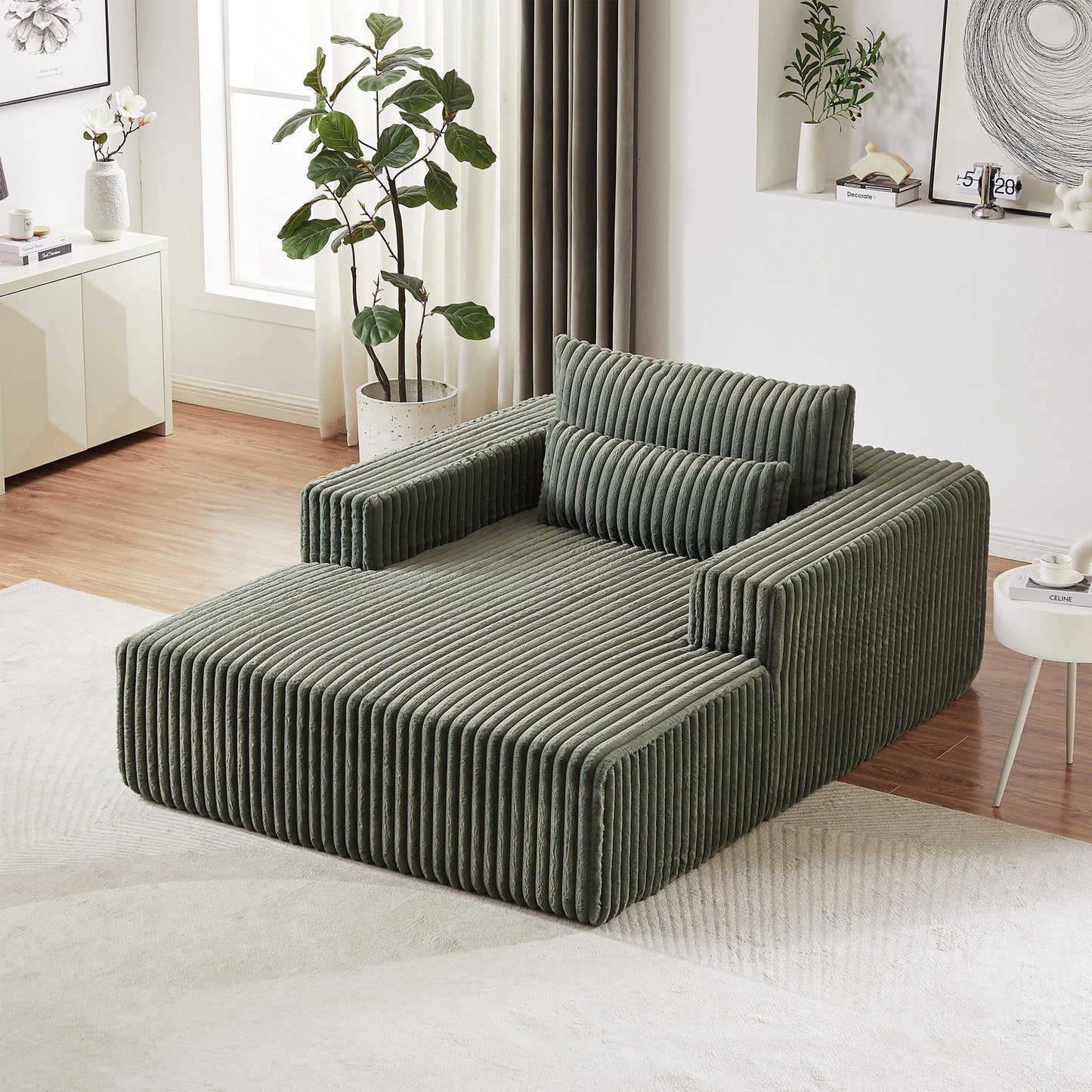 Muumblus Oversized Chaise Lounge Chair, No Assembly Required, Corduroy Sleeper Sofa Bed for Living Room, Beige
