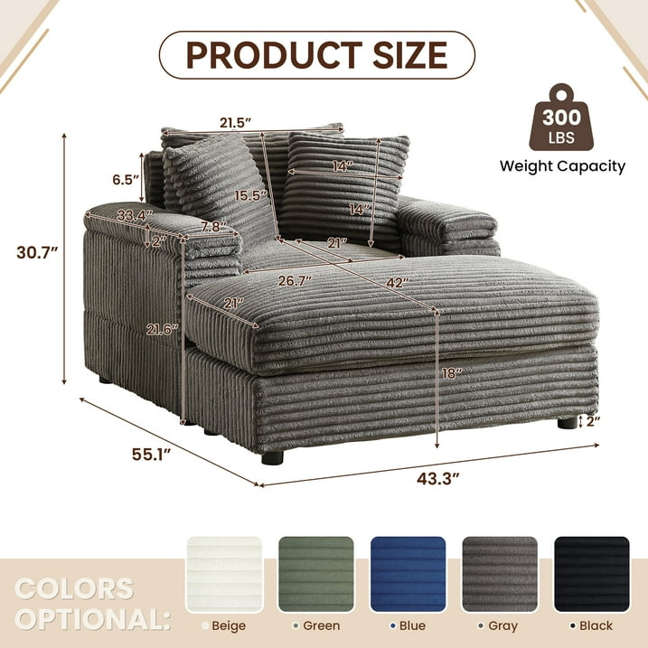 Muumblus Oversized Lounge Chair with Ottoman, Cloud Accent Reading Armchair for Living Room