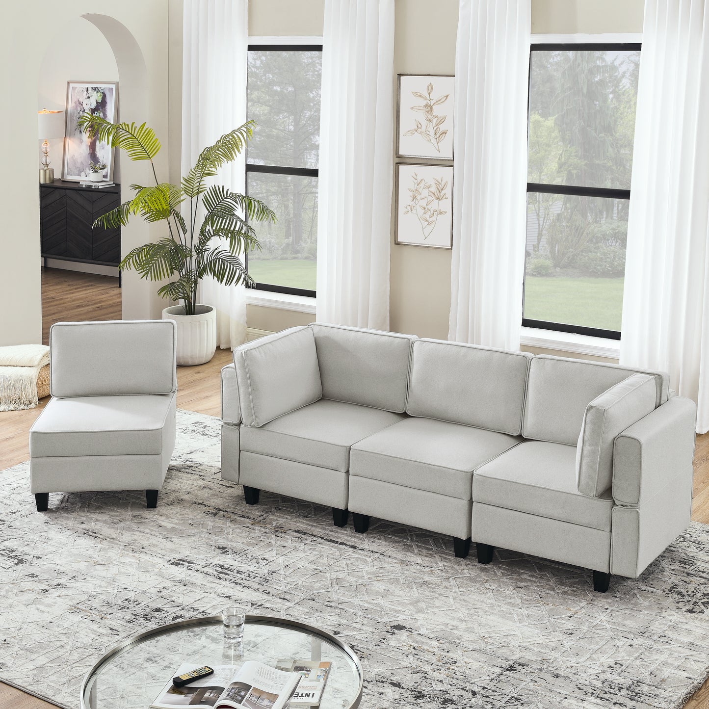Muumblus Modular Couches and Sofas Sectional with Storage Corner Sofa for Living Room, U/L Shaped Couch with Reversible Chaises, Light Gray Linen