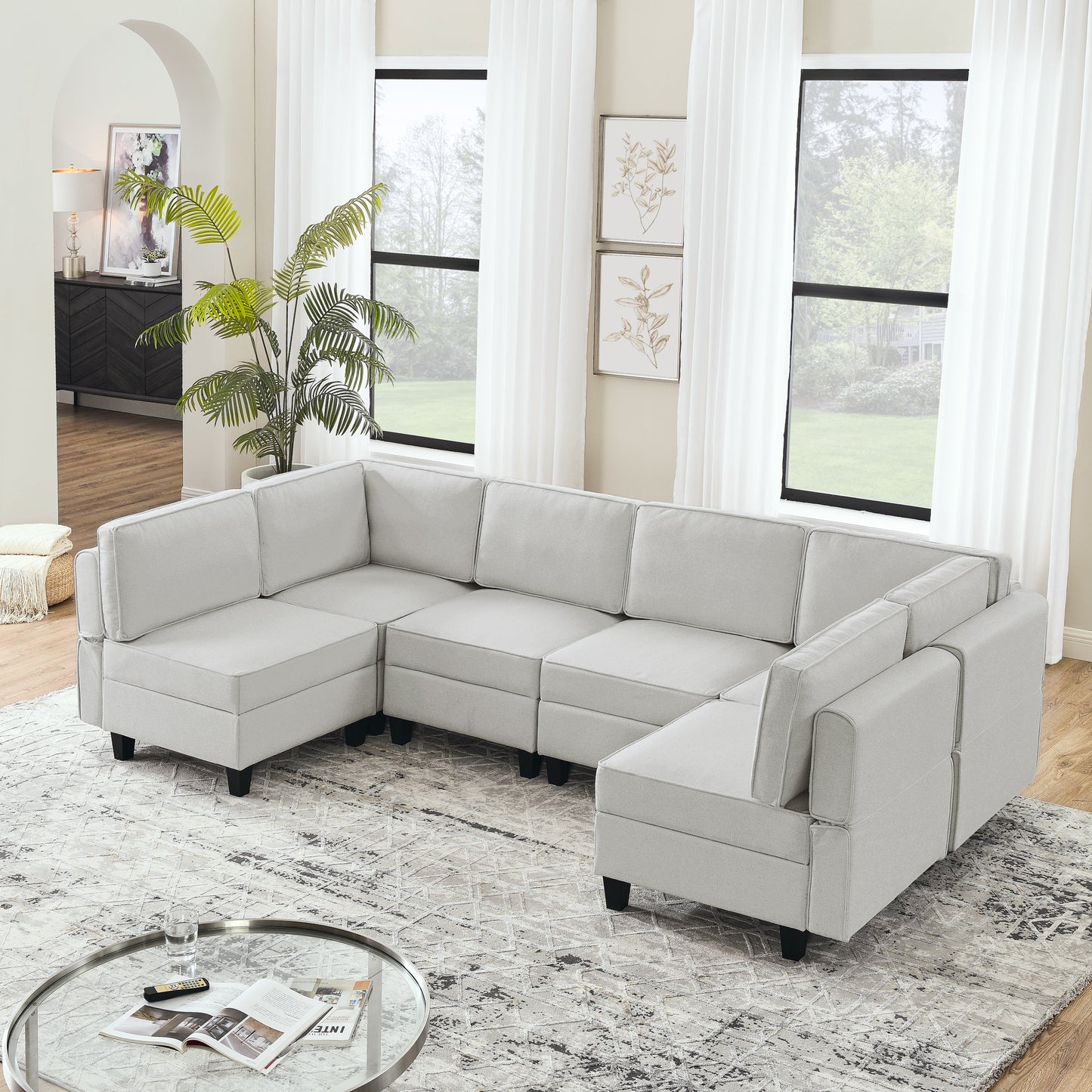 Muumblus Modular Couches and Sofas Sectional with Storage Corner Sofa for Living Room, U/L Shaped Couch with Reversible Chaises, Light Gray Linen