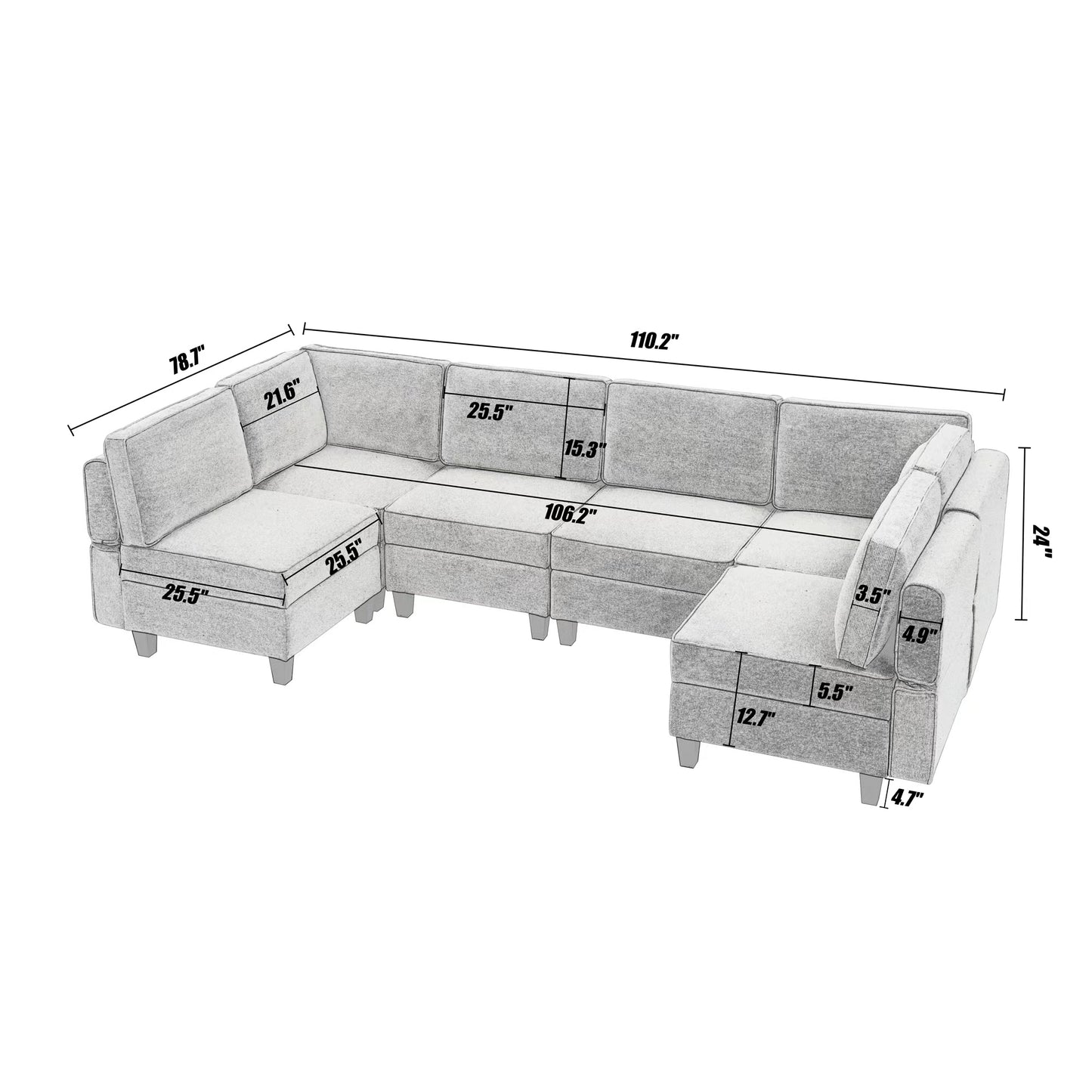Muumblus Modular Couches and Sofas Sectional with Storage Corner Sofa for Living Room, U/L Shaped Couch with Reversible Chaises, Light Gray Linen