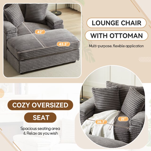 Muumblus Oversized Lounge Chair with Ottoman, Cloud Accent Reading Armchair for Living Room