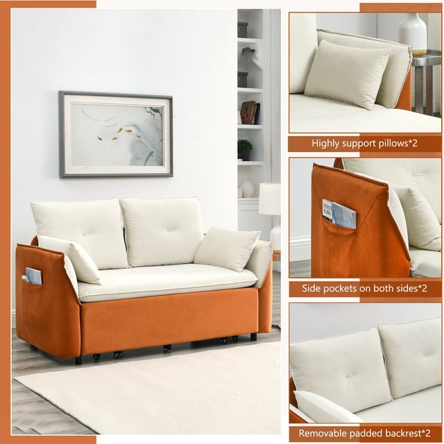 Muumblus 57" Pull Out Sofa Bed, Convertible Adult Sleeper Sofa Bed with Cushions&Throw