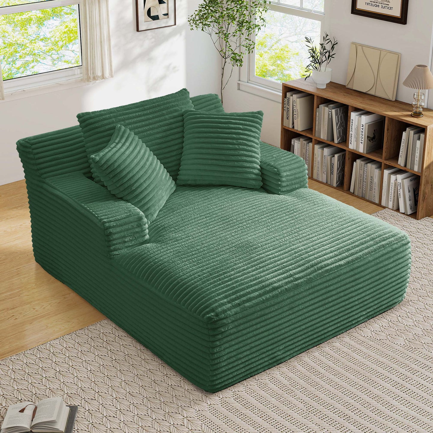 Muumblus Oversized Chaise Lounge Chiar Indoor Furniture, No Assembly Required, Plush Corduroy Upholstered Sofa Bed Cozy Sleeper Couch for Living Room, Bedroom