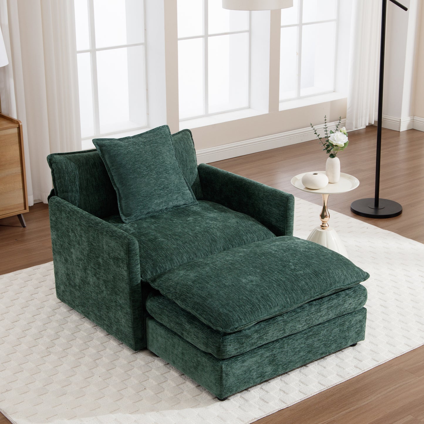 Muumblus Oversized Lounge Chair with Ottoman, Cloud Accent Armchair in Beige Chenille