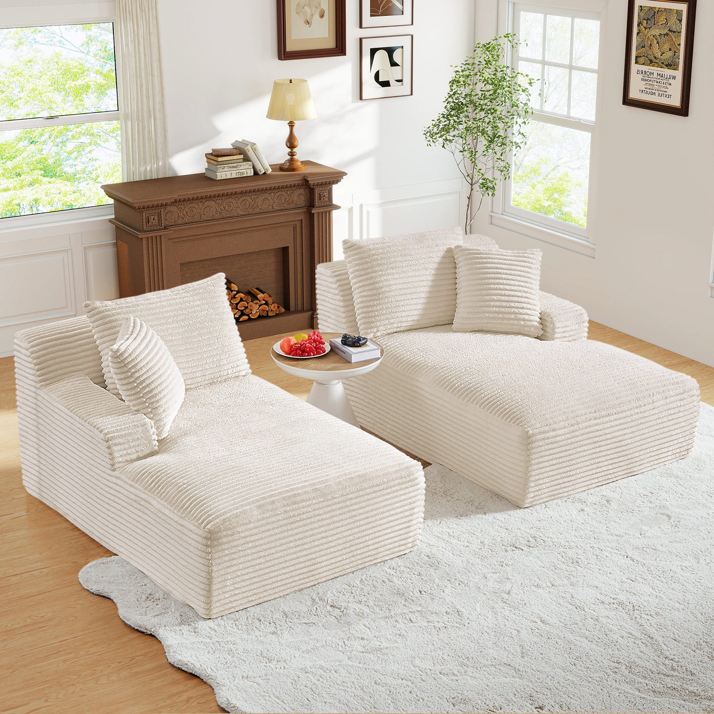 Muumblus Oversized Double Chaise Lounge Chair, Modern Indoor Boneless Cloud Sofa, Plush Corduroy Upholstered Modural Sectional Sleeper Couch for Living Room Apartment
