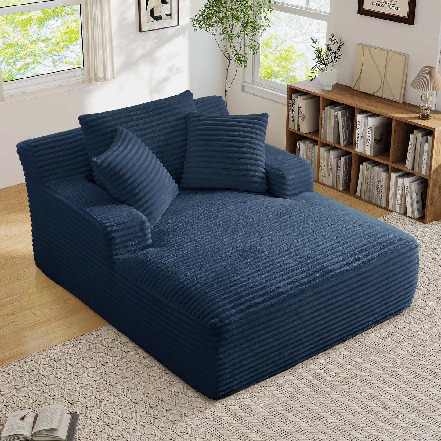 Muumblus Oversized Chaise Lounge Chiar Indoor Furniture, No Assembly Required, Plush Corduroy Upholstered Sofa Bed Cozy Sleeper Couch for Living Room, Bedroom