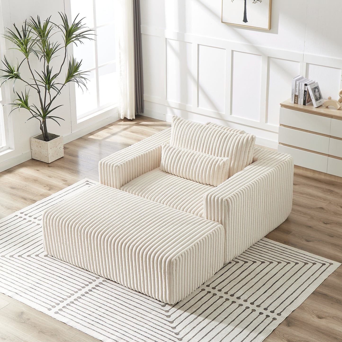 Muumblus Oversized Lounge Chair with Ottoman, No Assembly Required, Corduroy Sleeper Sofa Couch for Living Room, Beige