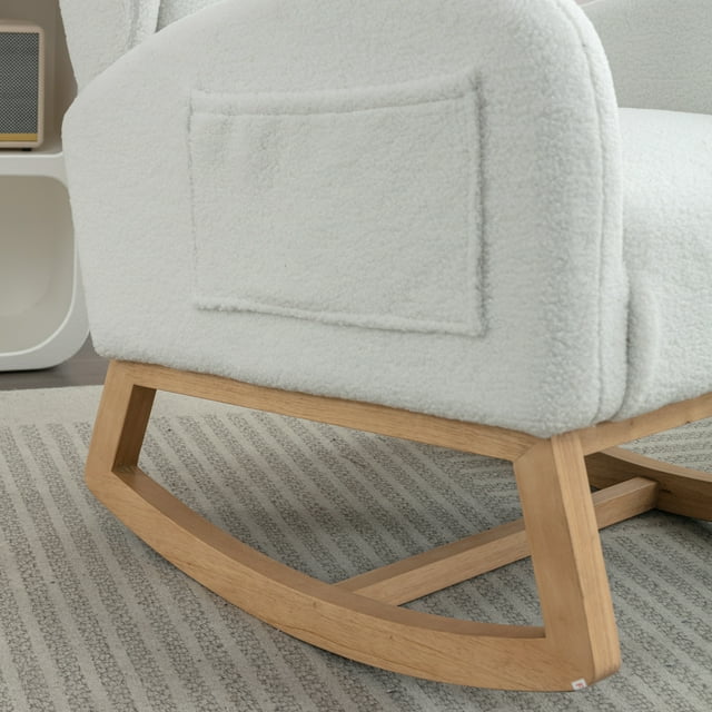 Muumblus Wingback Glider Rocking Chair for Baby Nursery, Ivory Teddy