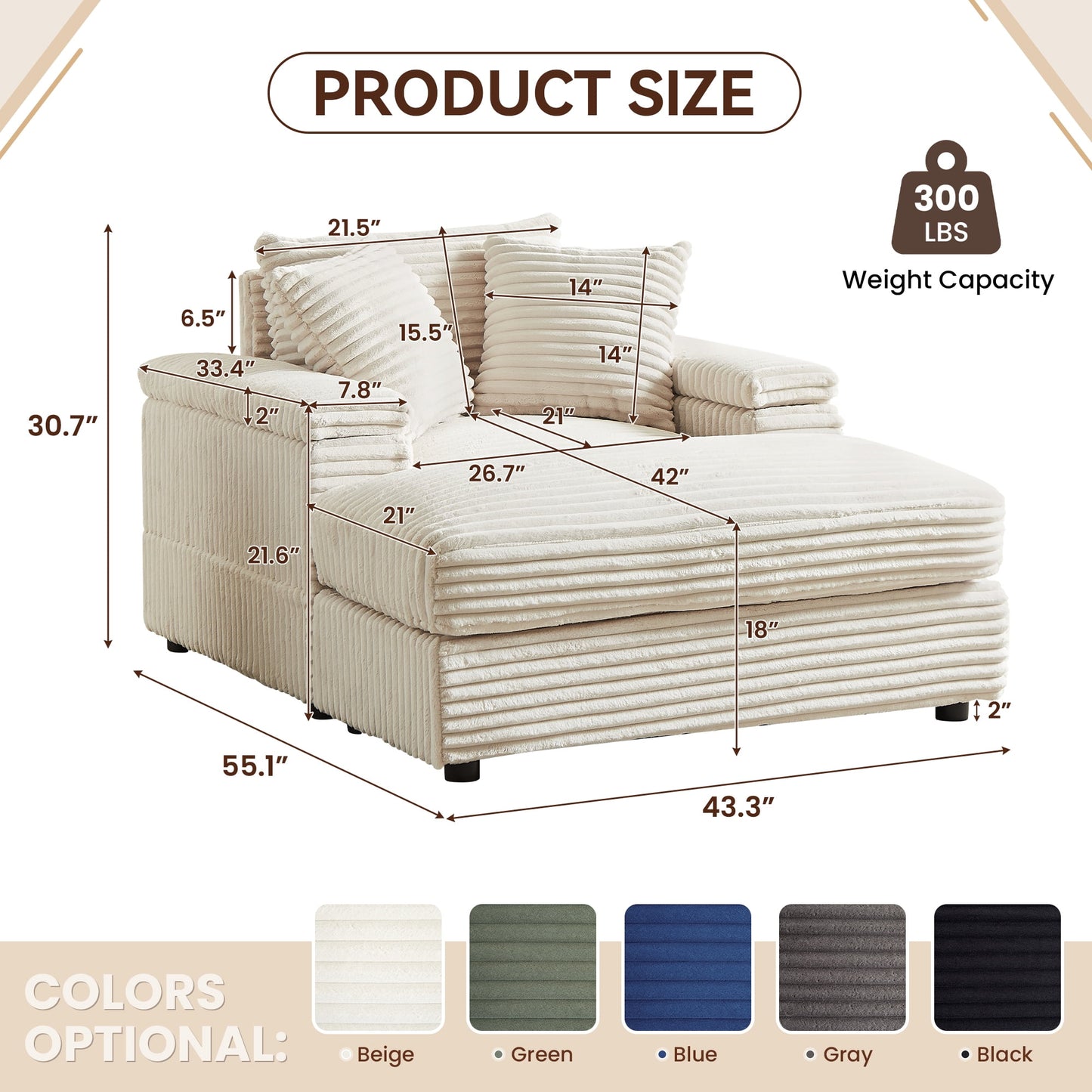 Muumblus Oversized Lounge Chair with Ottoman, Cloud Accent Reading Armchair for Living Room, White Chenille