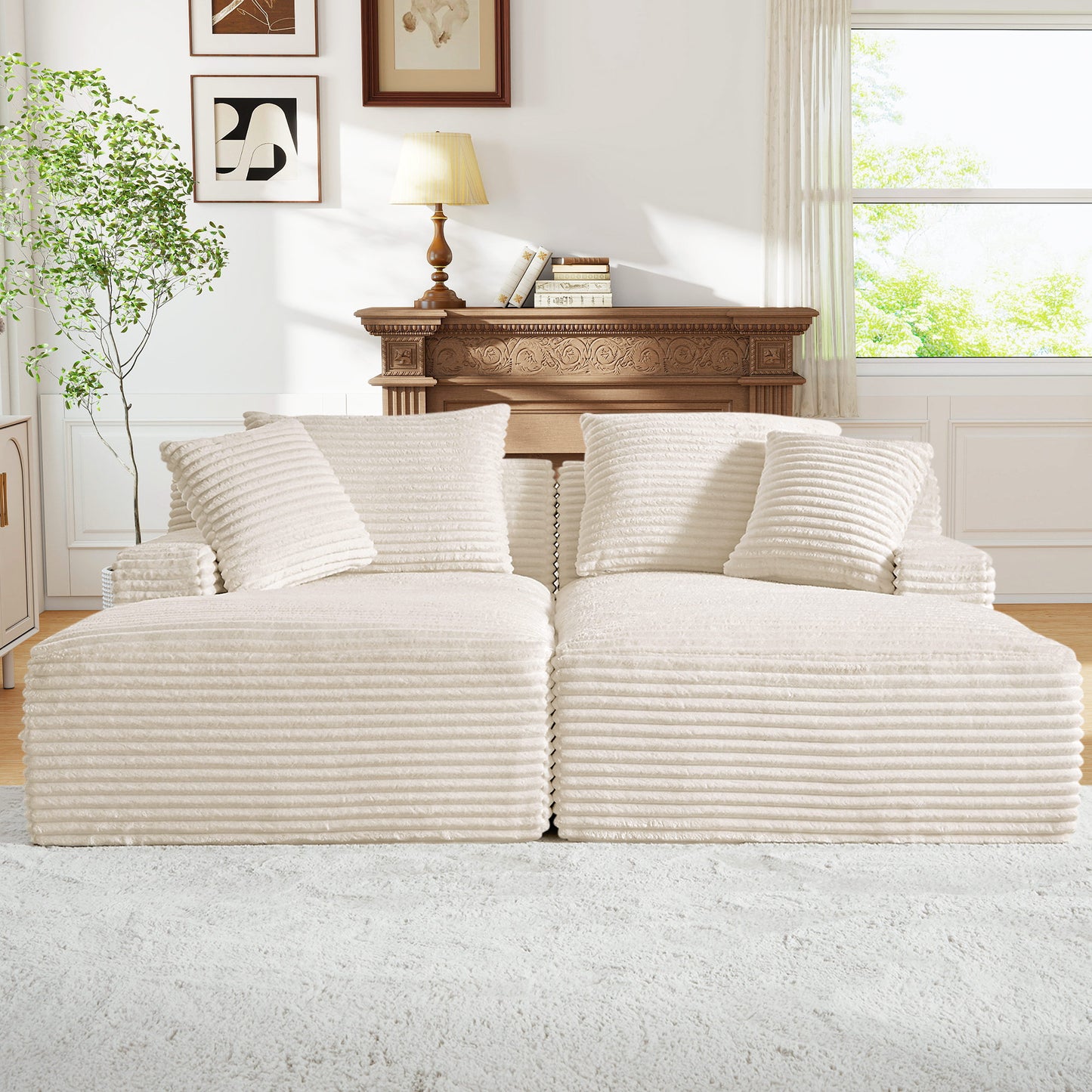 Muumblus Oversized Double Chaise Lounge Chair, Modern Indoor Boneless Cloud Sofa, Plush Corduroy Upholstered Modural Sectional Sleeper Couch for Living Room Apartment