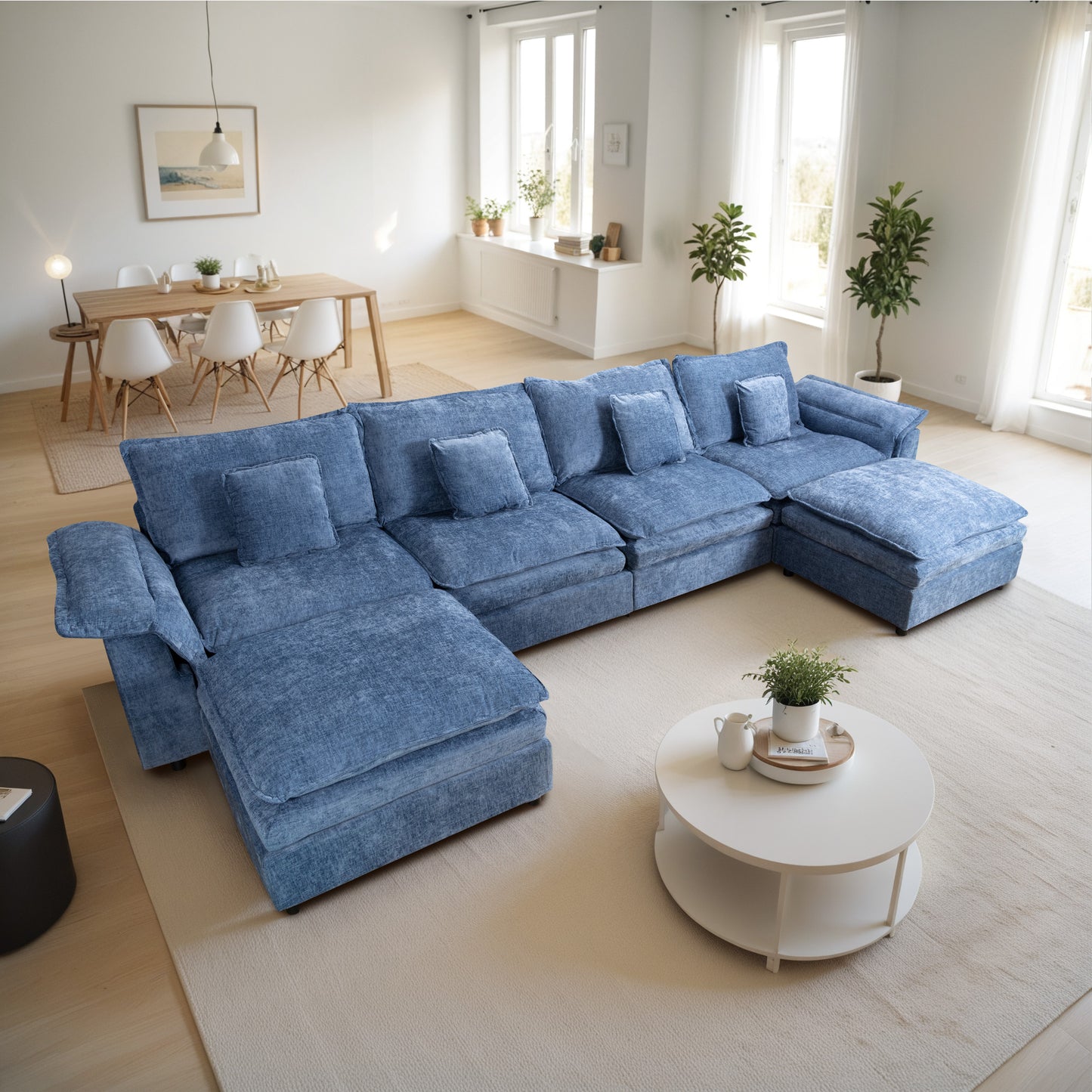 Muumblus Modular Sectional Sofa with Ottoman, Teddy Indoor Sleeper Furniture Set with Oversized Seats