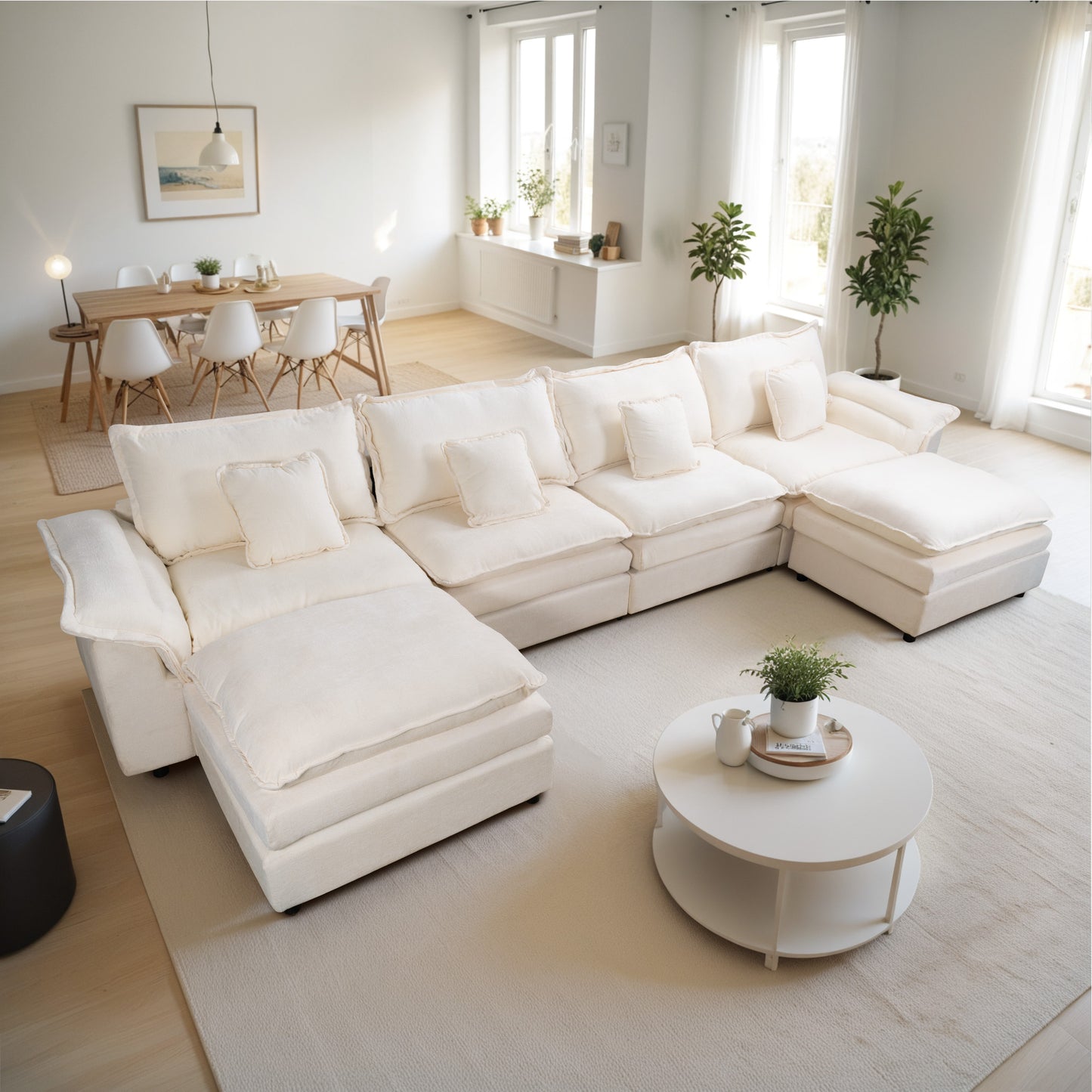 Muumblus Modular Sectional Sofa with Ottoman, Teddy Indoor Sleeper Furniture Set with Oversized Seats