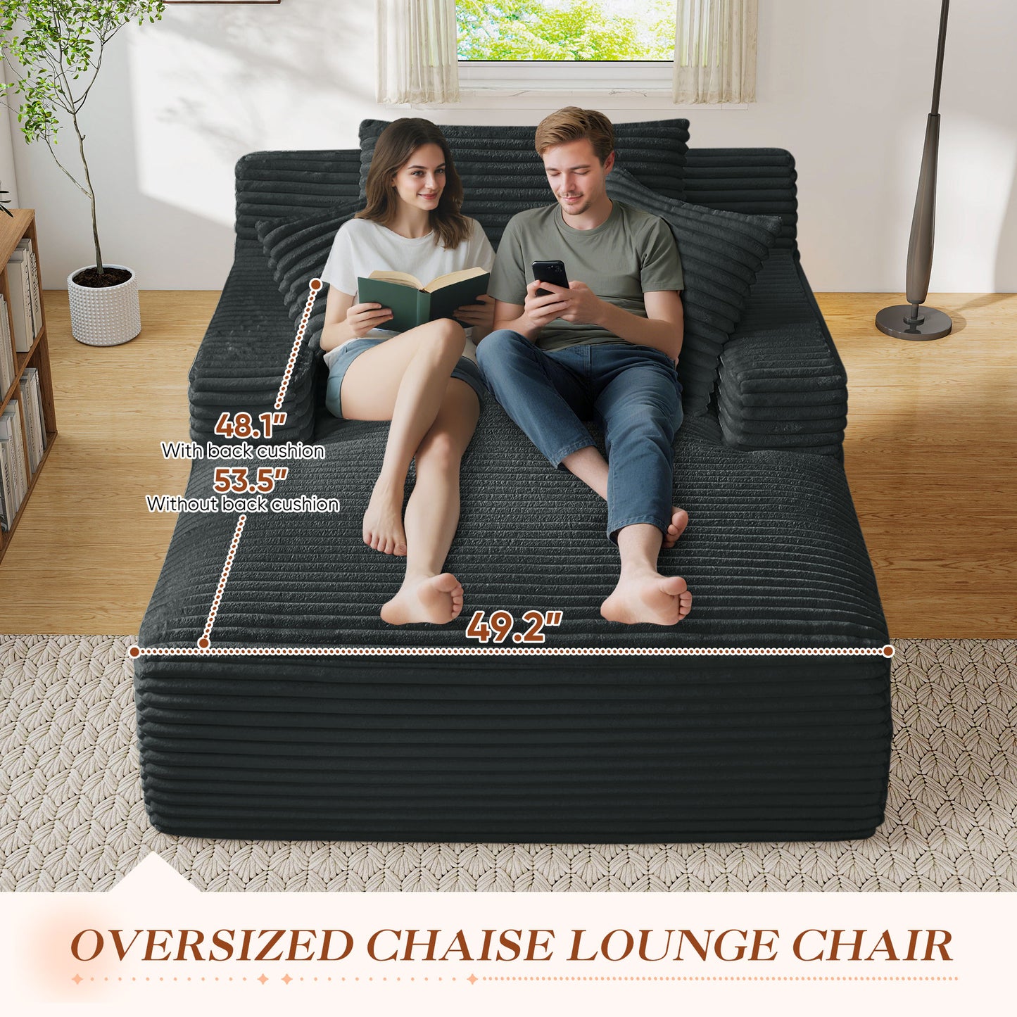 Muumblus Oversized Chaise Lounge Chiar Indoor Furniture, No Assembly Required, Plush Corduroy Upholstered Sofa Bed Cozy Sleeper Couch for Living Room, Bedroom