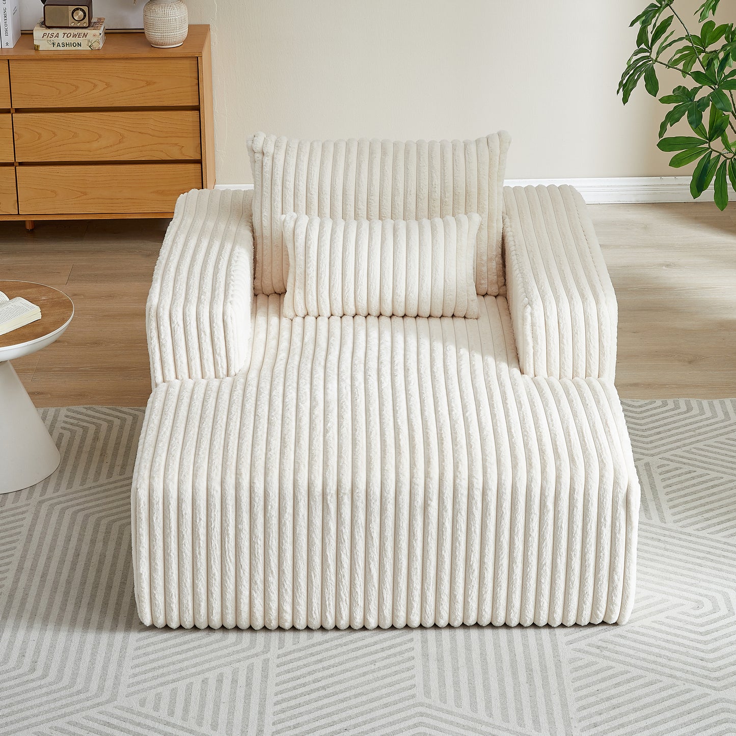 Muumblus Oversized Indoor Chaise Lounge, No Assembly Required, Cozy Corduroy Sleeper Sofa Bed, Beige