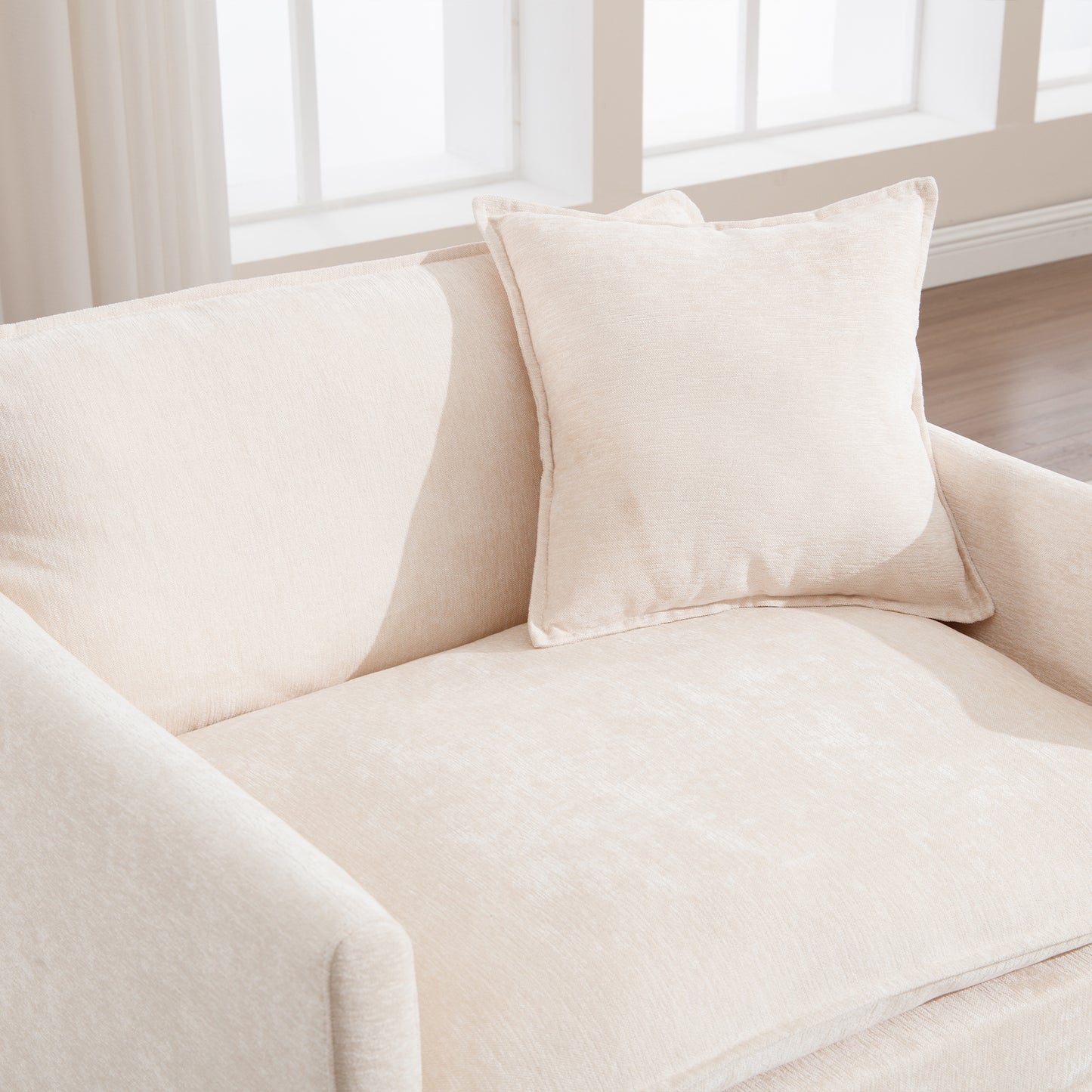 Muumblus Oversized Lounge Chair with Ottoman, Cloud Accent Armchair in Beige Chenille