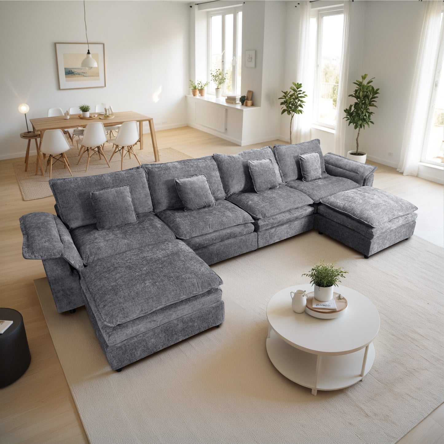 Muumblus Modular Sectional Sofa with Ottoman, Teddy Indoor Sleeper Furniture Set with Oversized Seats